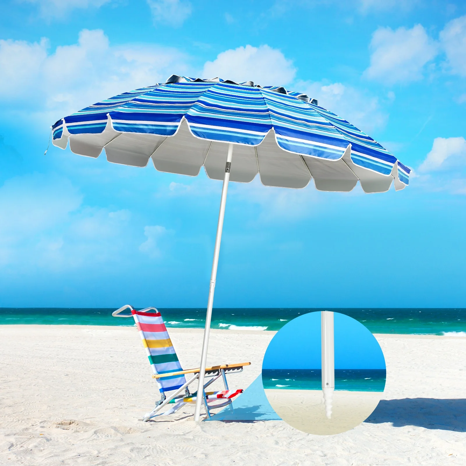 8FT Portable Beach Umbrella, Sand Anchor, Tilt Mechanism, Navy - Image 8