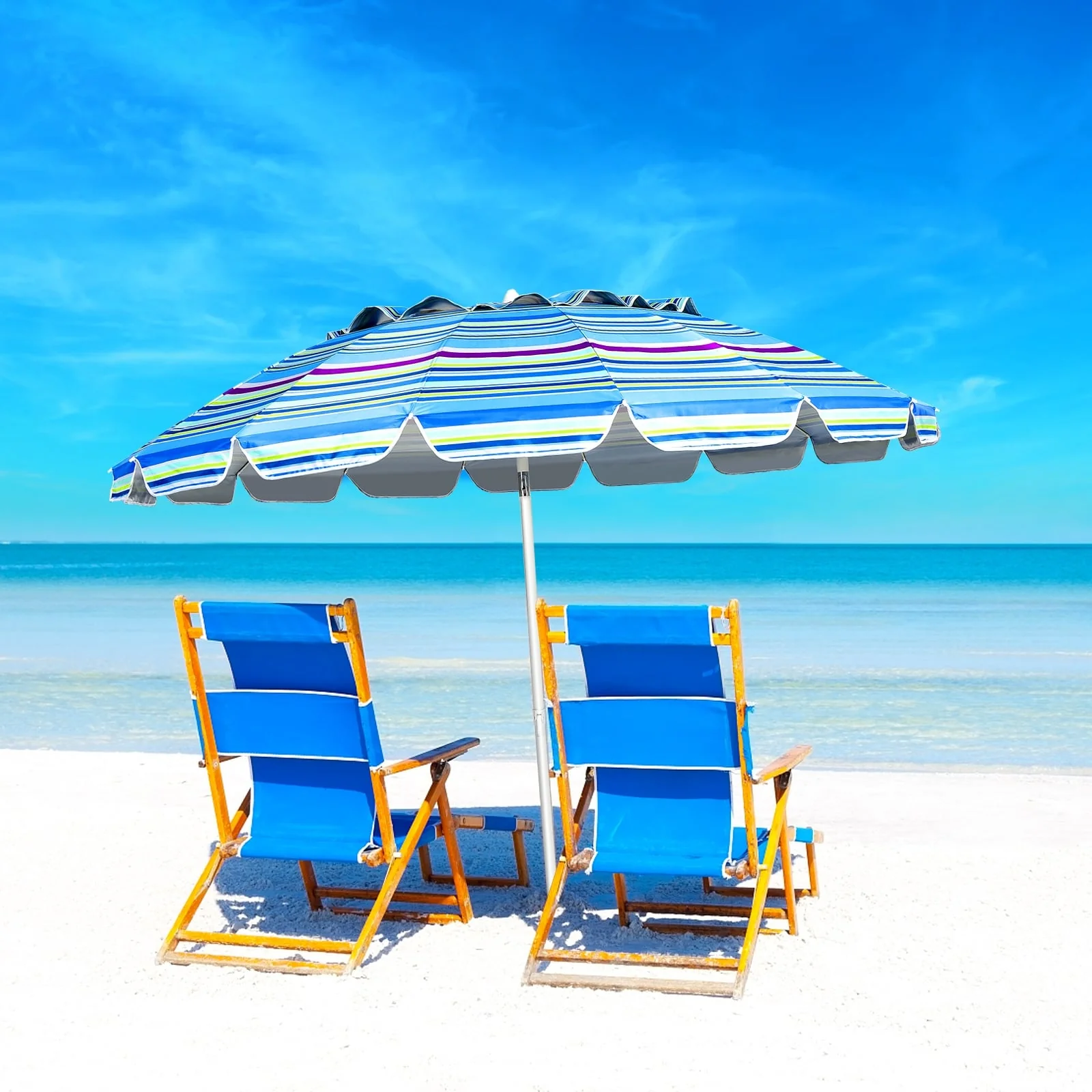 8FT Portable Beach Umbrella, With Sand Anchor and Tilt, Blue - Image 2