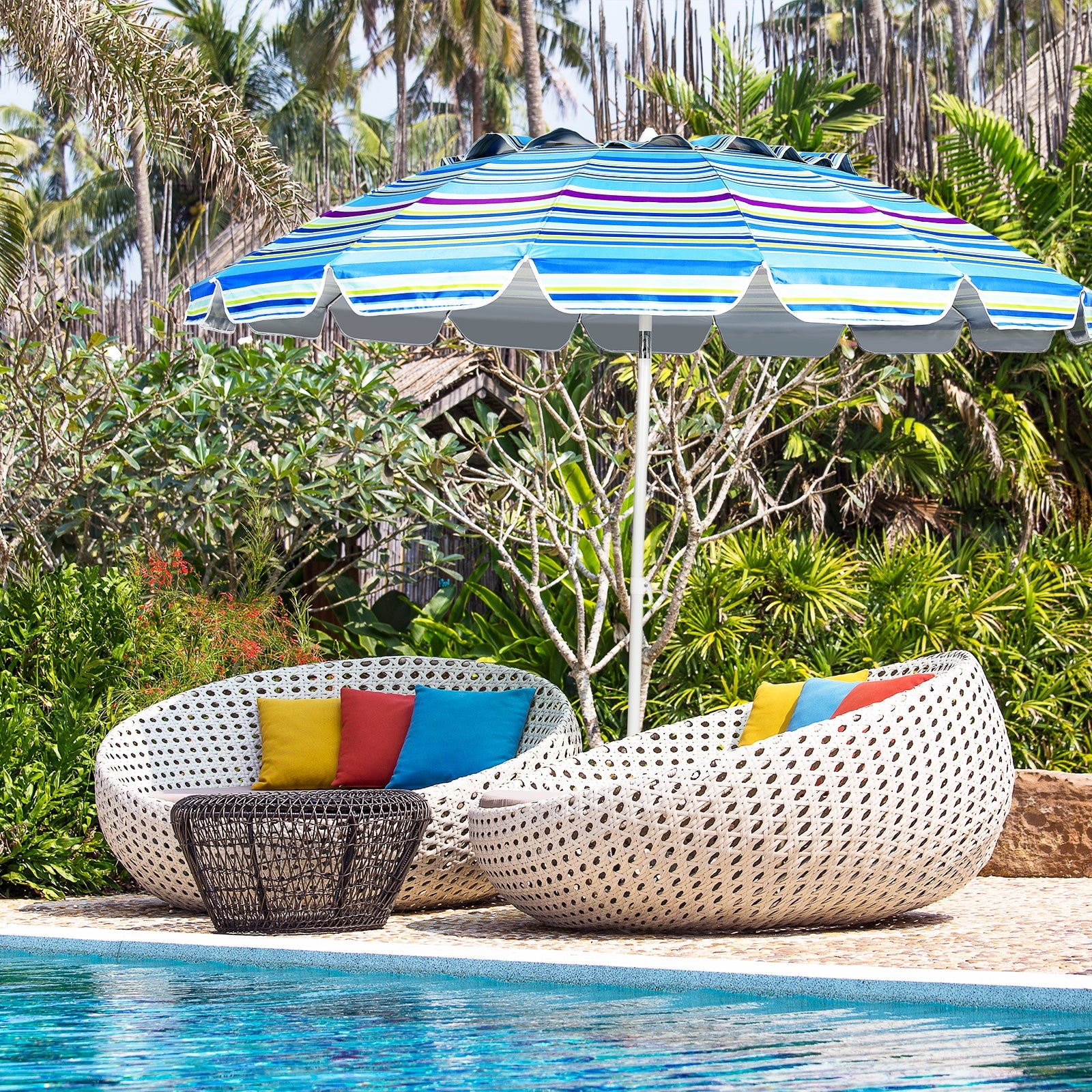 8FT Portable Beach Umbrella, With Sand Anchor and Tilt, Blue - Image 7