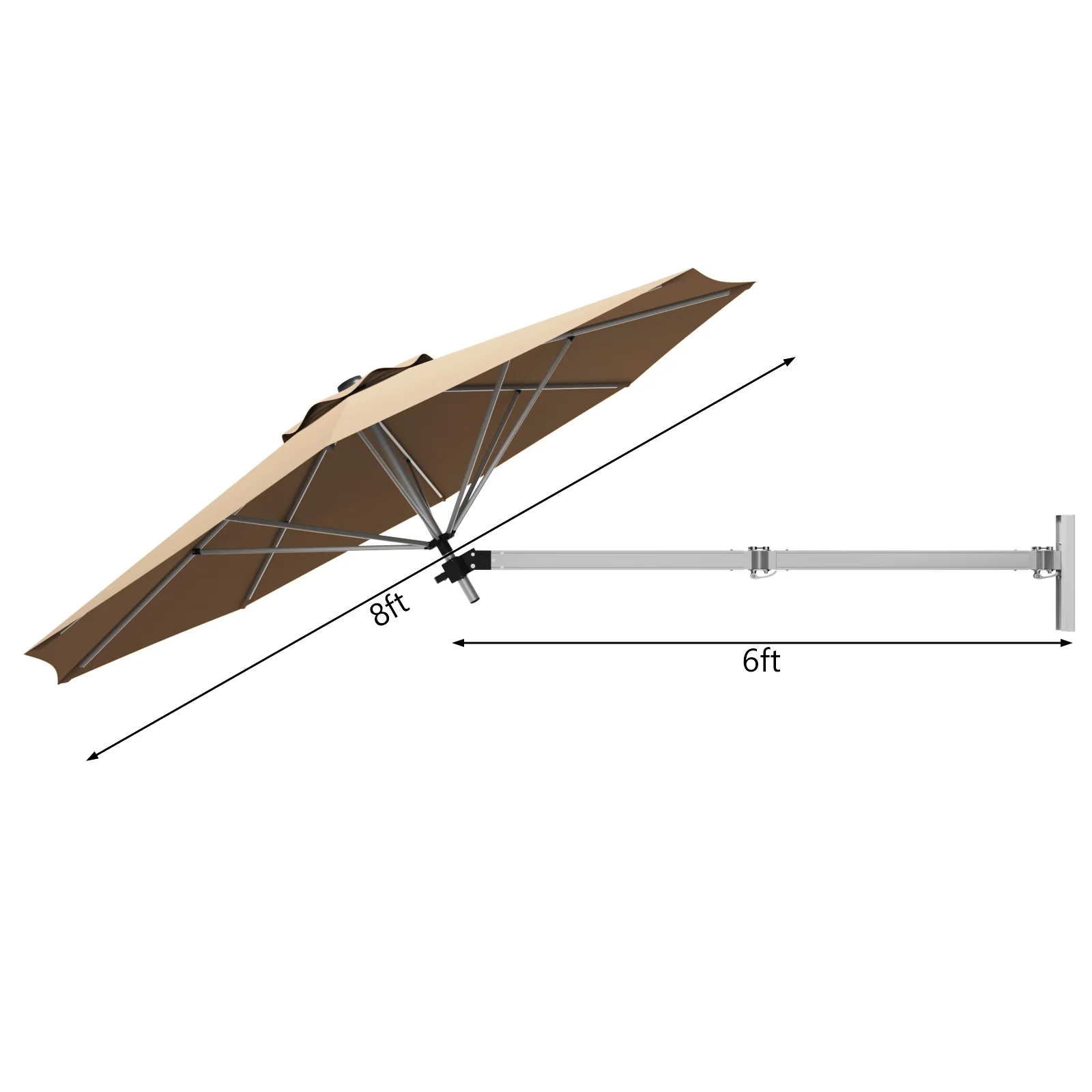 8ft Telescopic Folding Tilt Aluminum Sun Shade Umbrella, Beige - Image 5