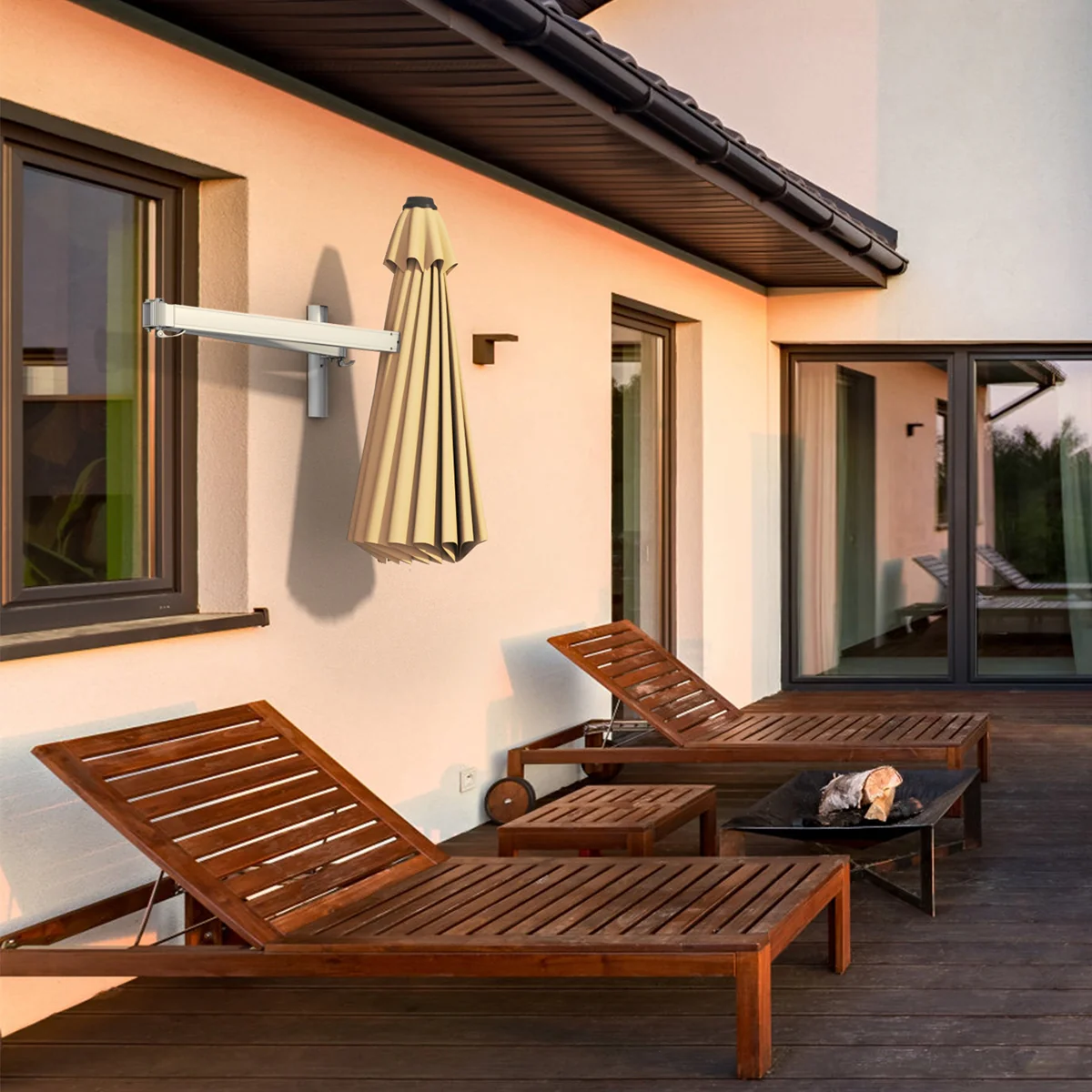 8ft Telescopic Folding Tilt Aluminum Sun Shade Umbrella, Beige - Image 9