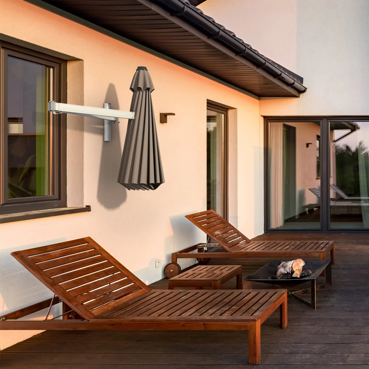 8ft Telescopic Folding Tilt Aluminum Sun Shade Umbrella, Tan - Image 10