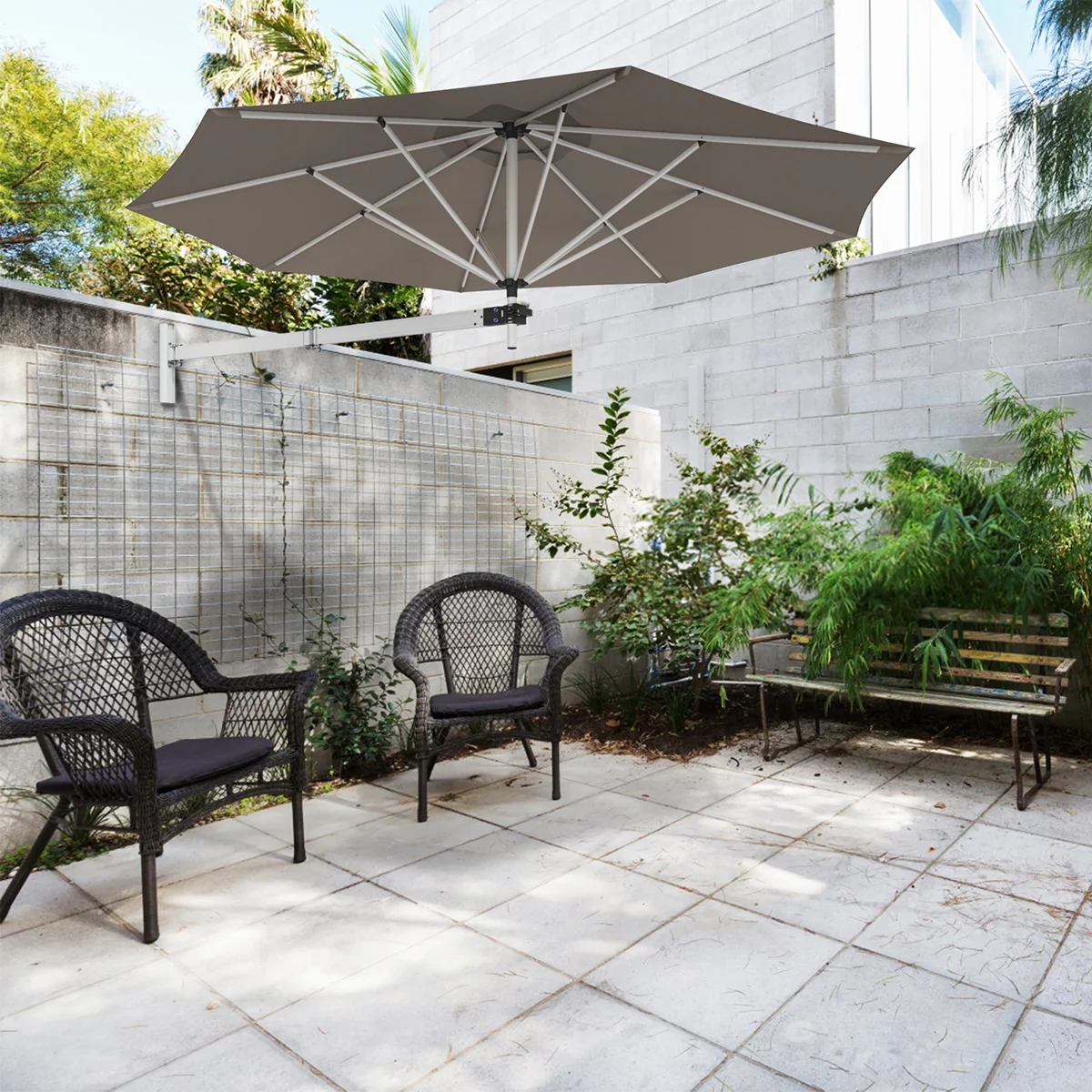 8ft Telescopic Folding Tilt Aluminum Sun Shade Umbrella, Tan - Image 3