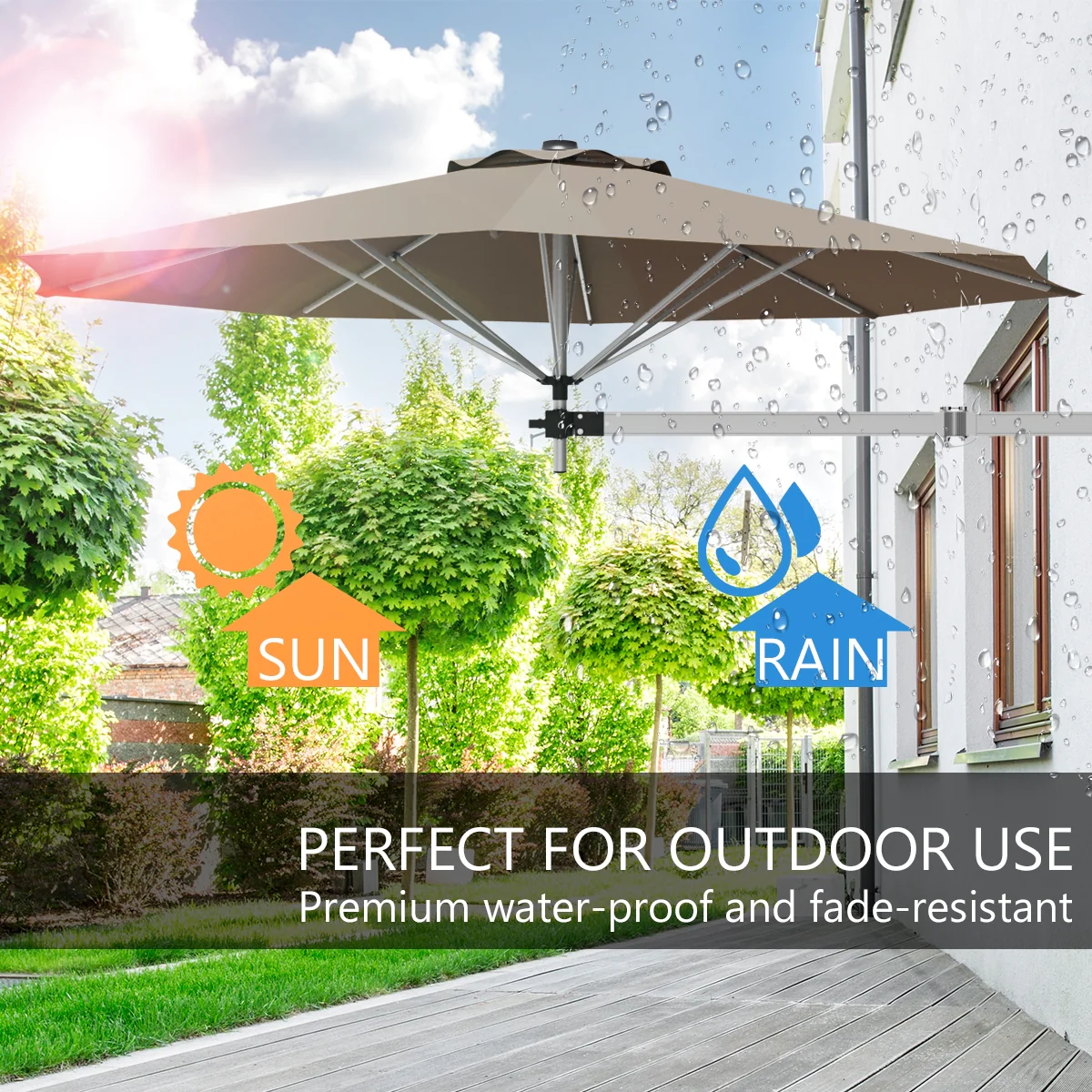 8ft Telescopic Folding Tilt Aluminum Sun Shade Umbrella, Tan - Image 7