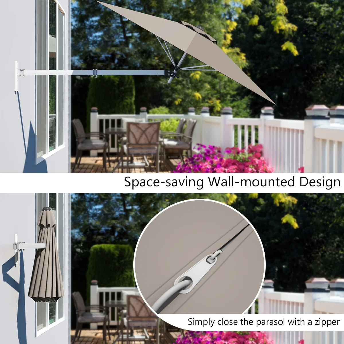8ft Telescopic Folding Tilt Aluminum Sun Shade Umbrella, Tan - Image 8