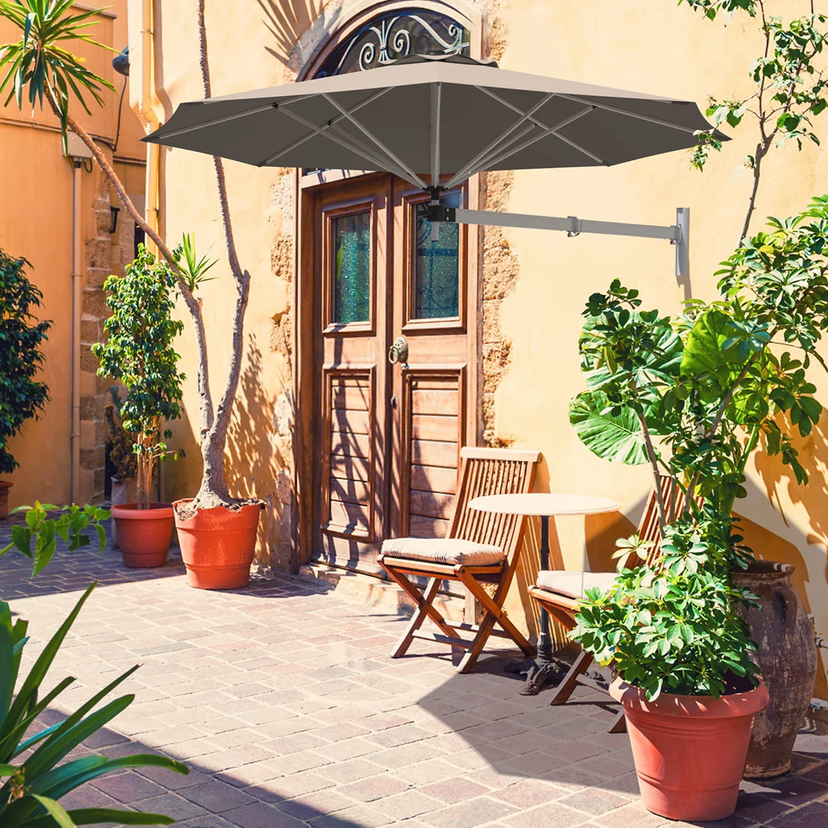 8ft Telescopic Folding Tilt Aluminum Sun Shade Umbrella, Tan - Image 9