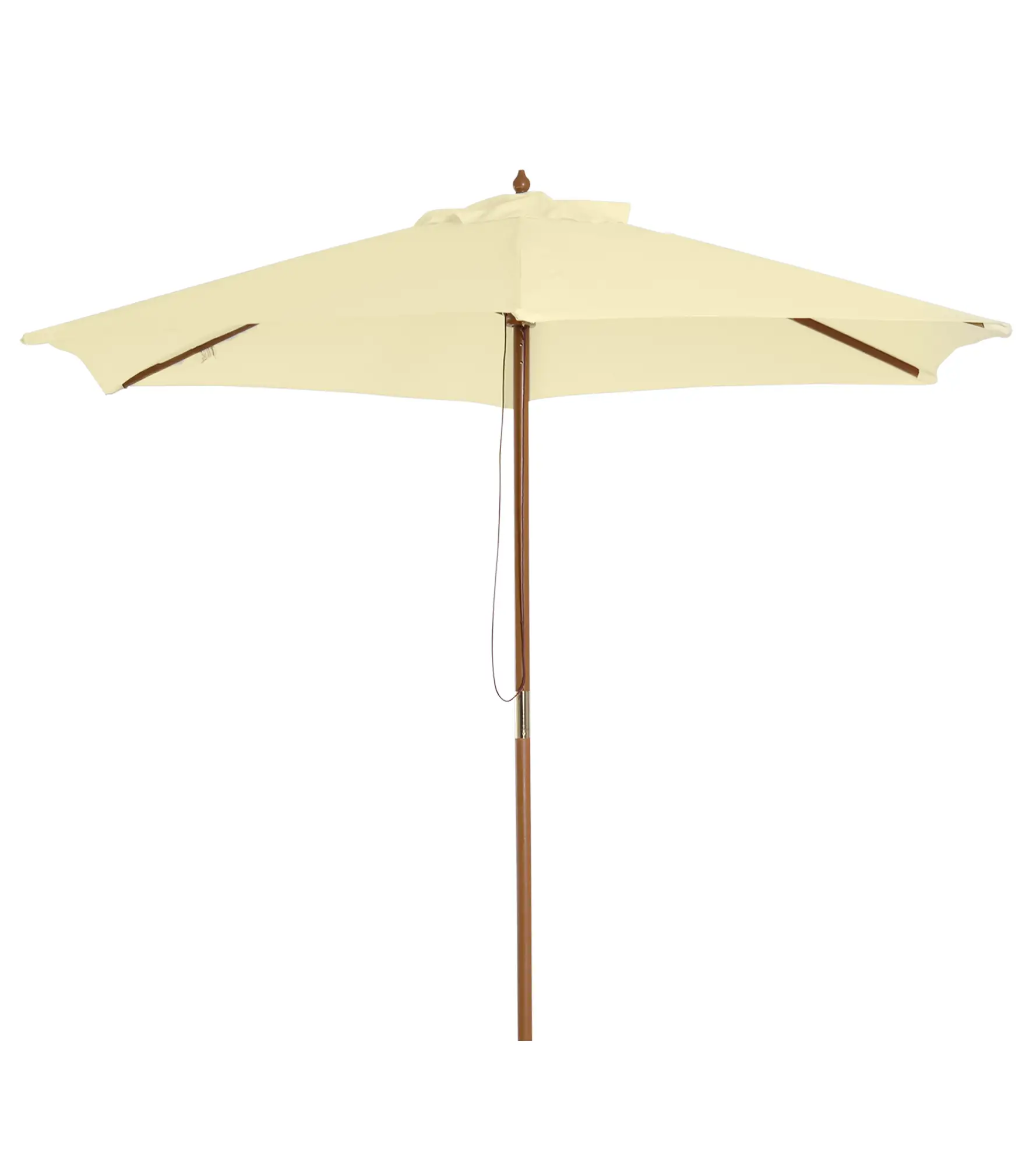8FT Wood Market Umbrella, Round Garden Parasol, Bamboo Ribs, Cream White