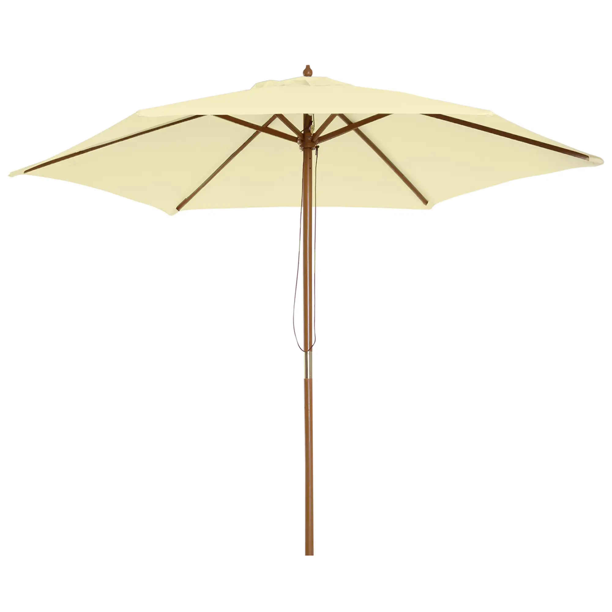 8FT Wood Market Umbrella, Round Garden Parasol, Bamboo Ribs, Cream White - Image 11