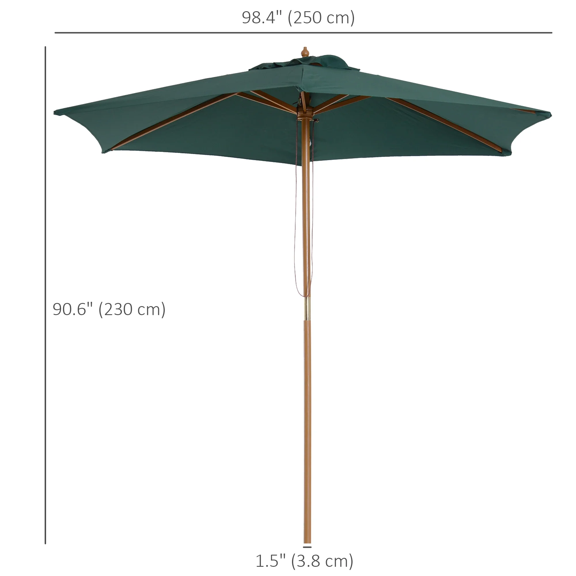 8FT Wood Patio Umbrella, Round Garden Parasol, Bamboo Ribs, Dark Green - Image 3
