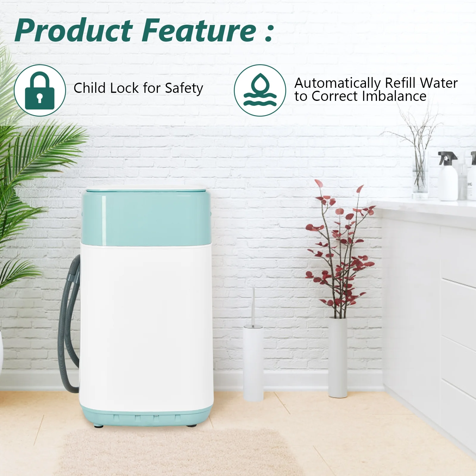 8lbs Portable Automatic Washing Machine, Green - Image 3