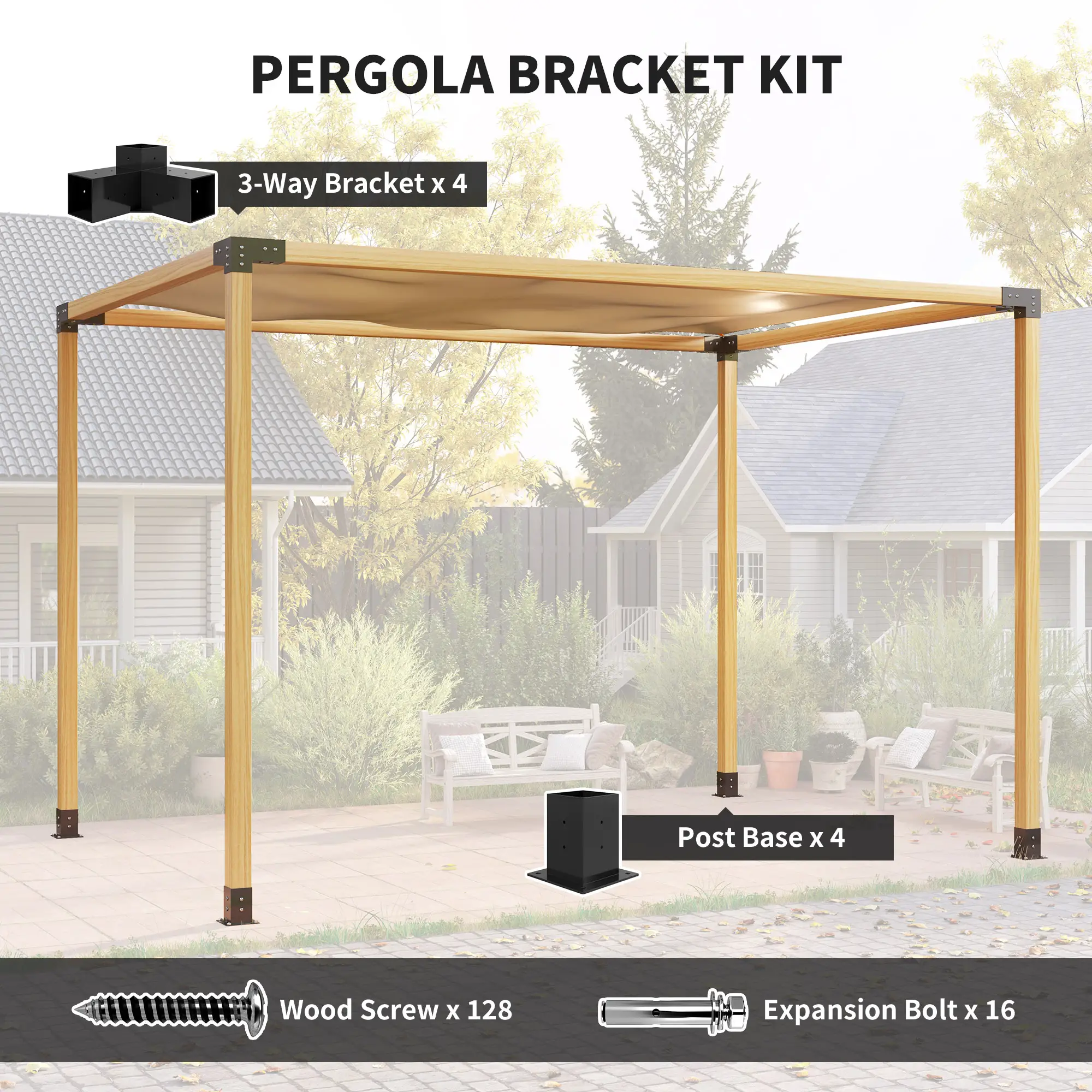 8PCS Pergola Kit, 3-Way & 4-Way Corner Brackets for 4"x4" Lumber - Image 4