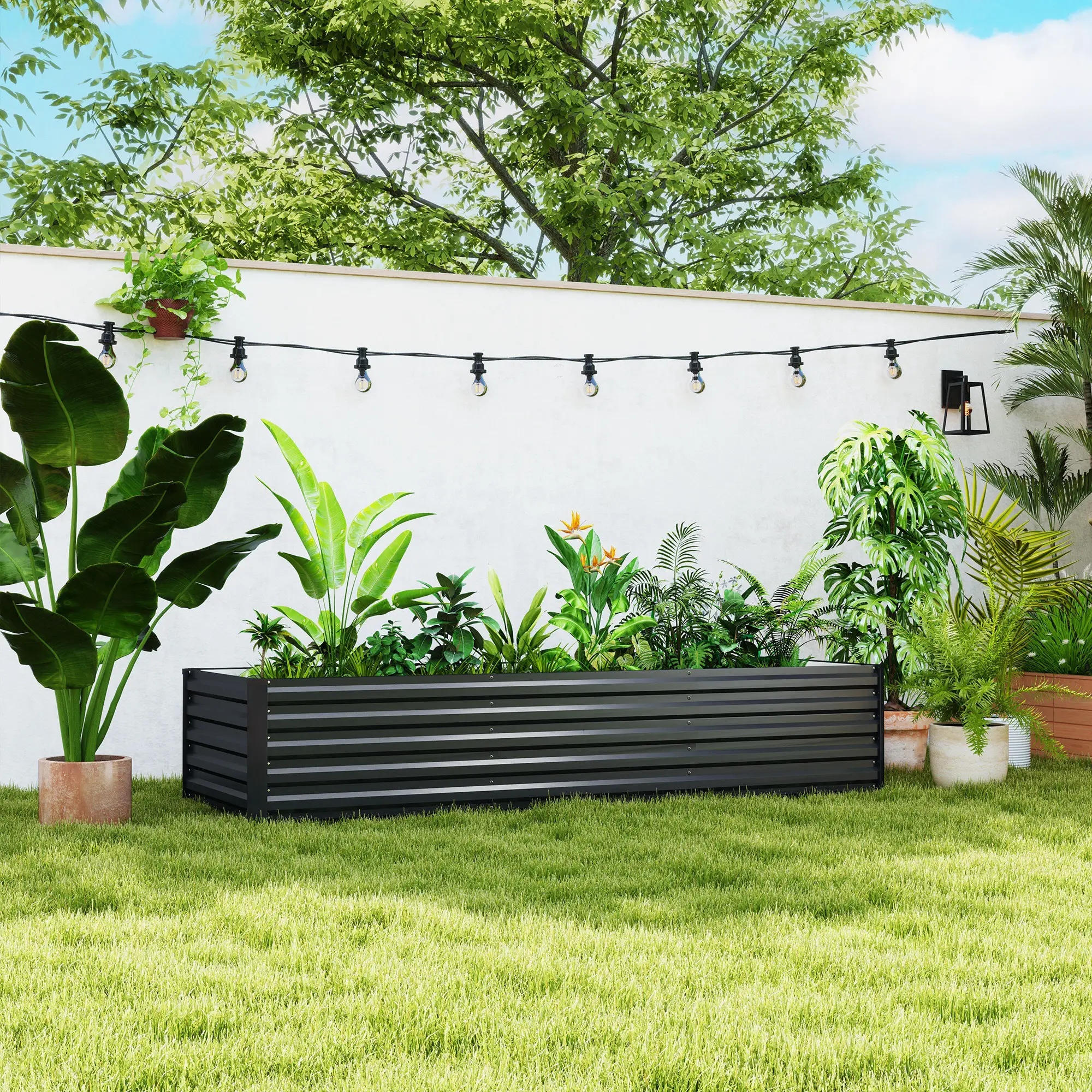 8x2.6x1.5ft Galvanized Raised Garden Bed, Outdoor Planter Box, Dark Grey - Image 2