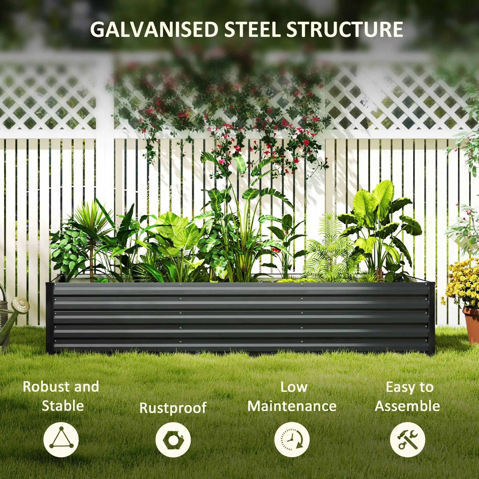 8x2.6x1.5ft Galvanized Raised Garden Bed, Outdoor Planter Box, Dark Grey - Image 5