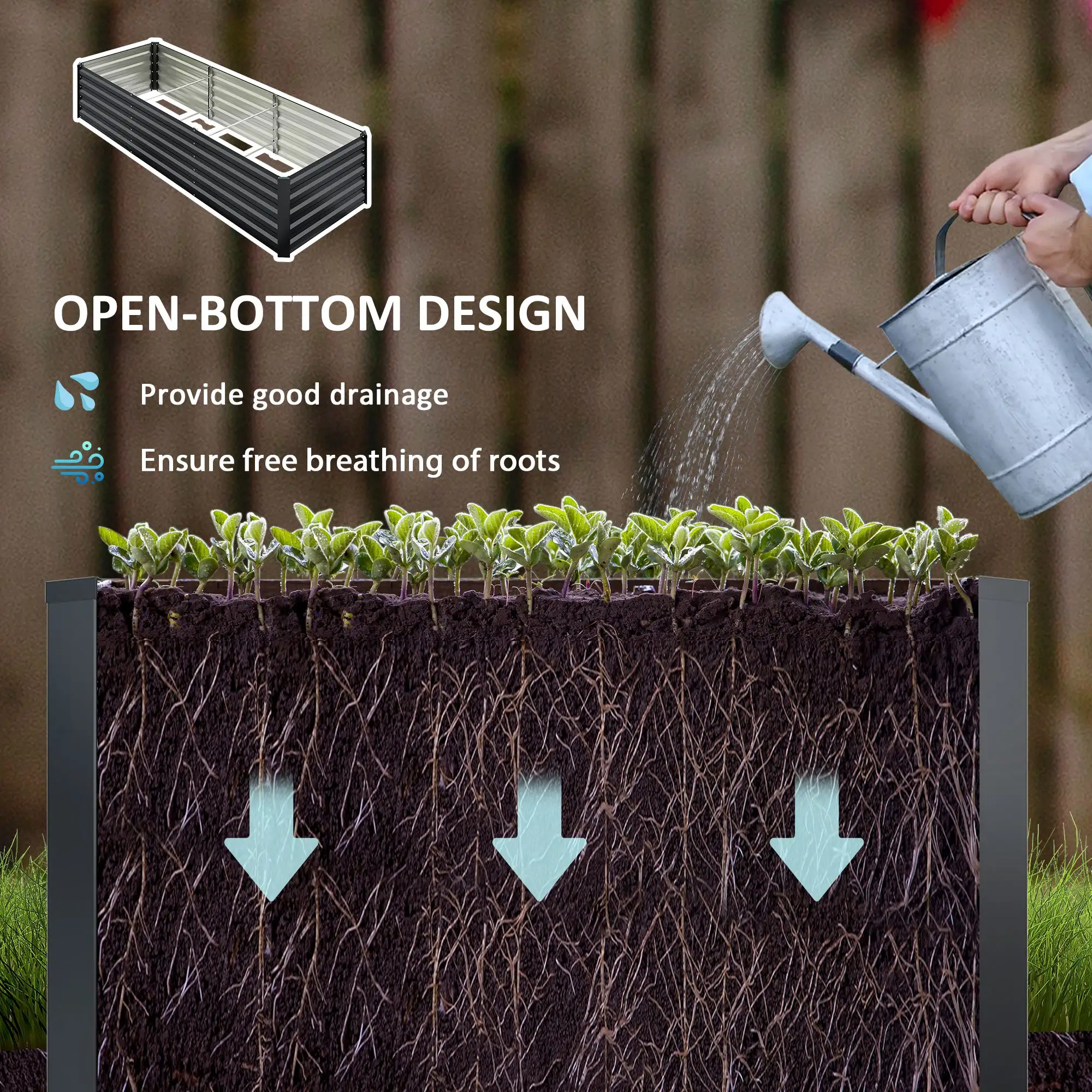 8x2.6x1.5ft Galvanized Raised Garden Bed, Outdoor Planter Box, Dark Grey - Image 6