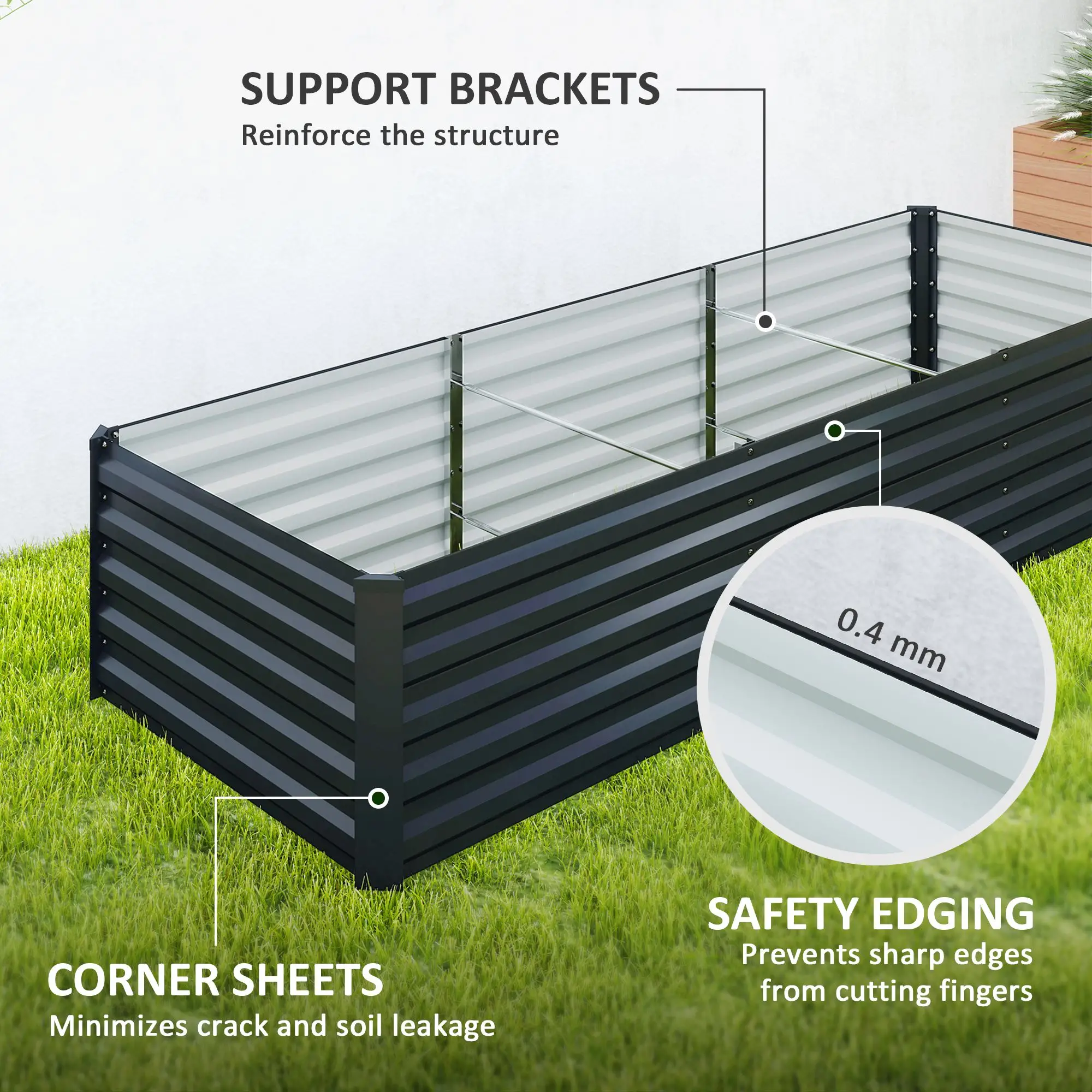 8x2.6x1.5ft Galvanized Raised Garden Bed, Outdoor Planter Box, Dark Grey - Image 7