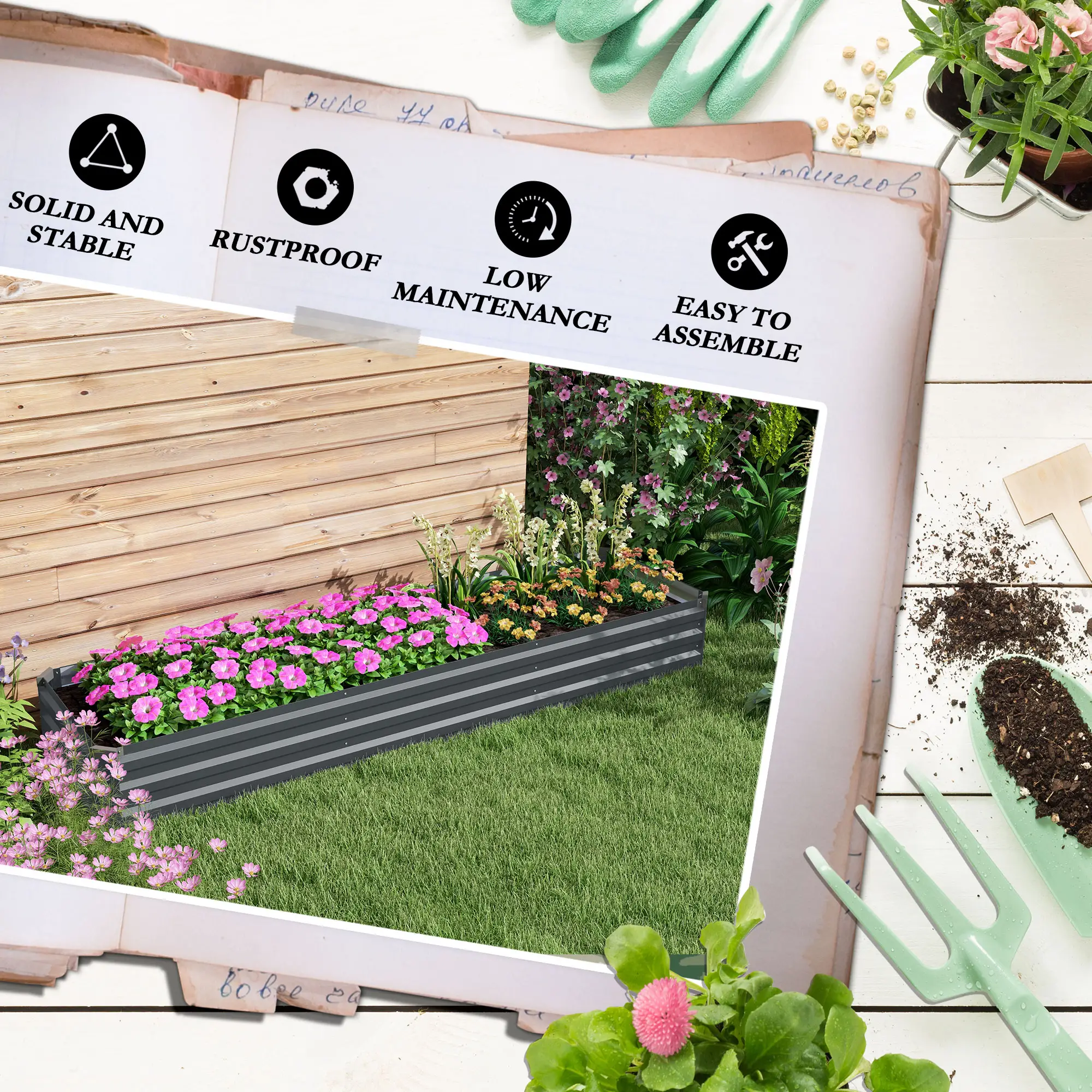 8'x2'x1' Galvanized Raised Bed, Elevated Planter Box, Dark Grey - Image 7