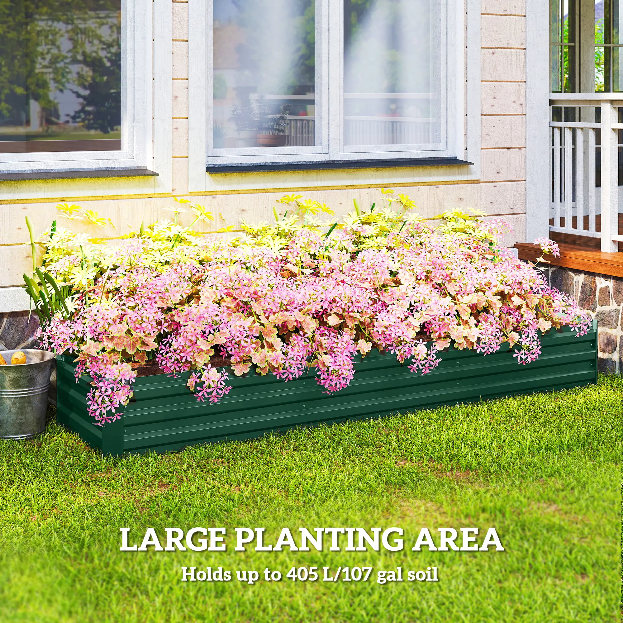 8'x2'x1' Galvanized Raised Bed, Elevated Planter Box, Green - Image 4