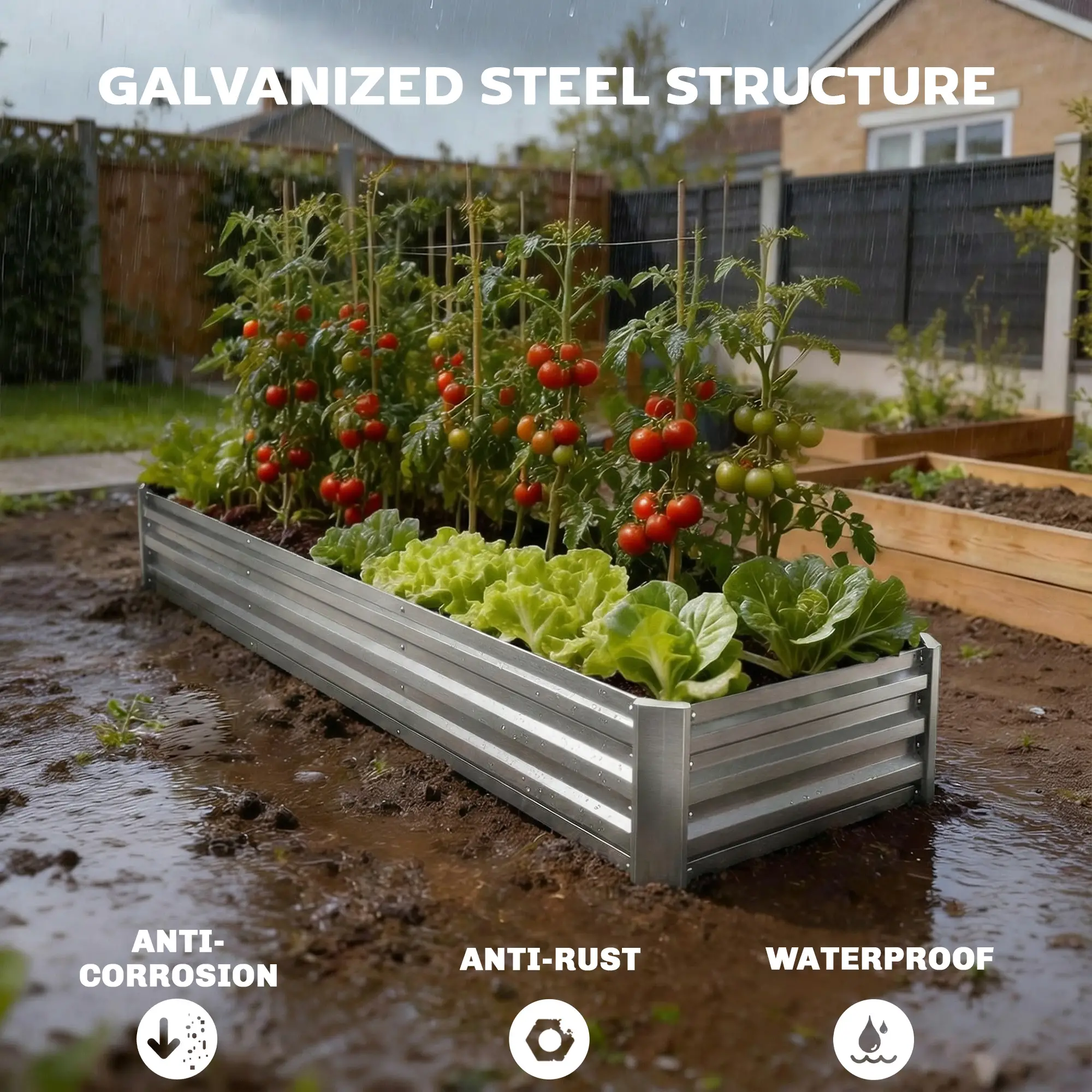 8'x2'x1' Galvanized Raised Bed, Elevated Planter Box, Silver - Image 5