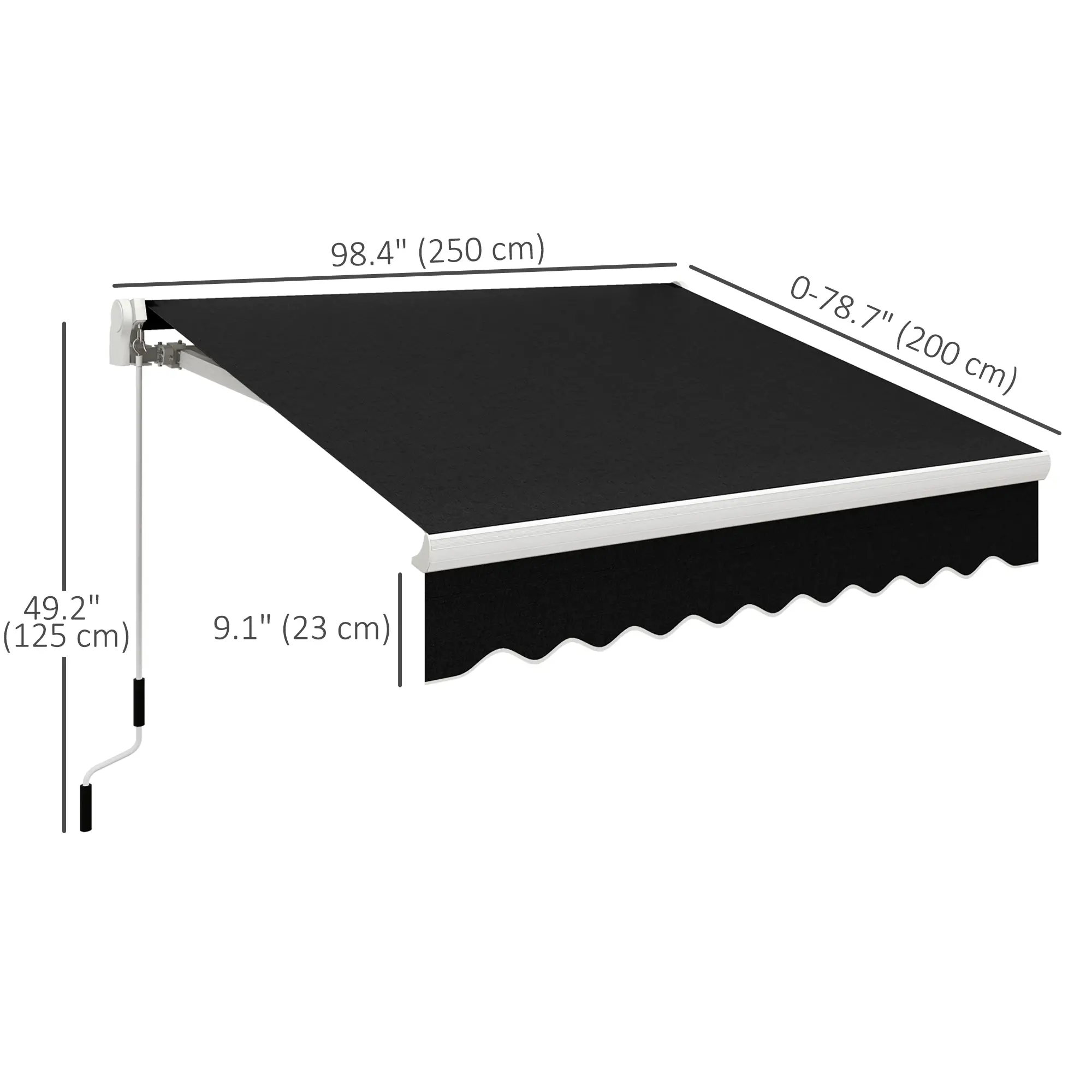 8'x7' Manual Retractable Patio Awning, Sun Shade, Black - Image 3