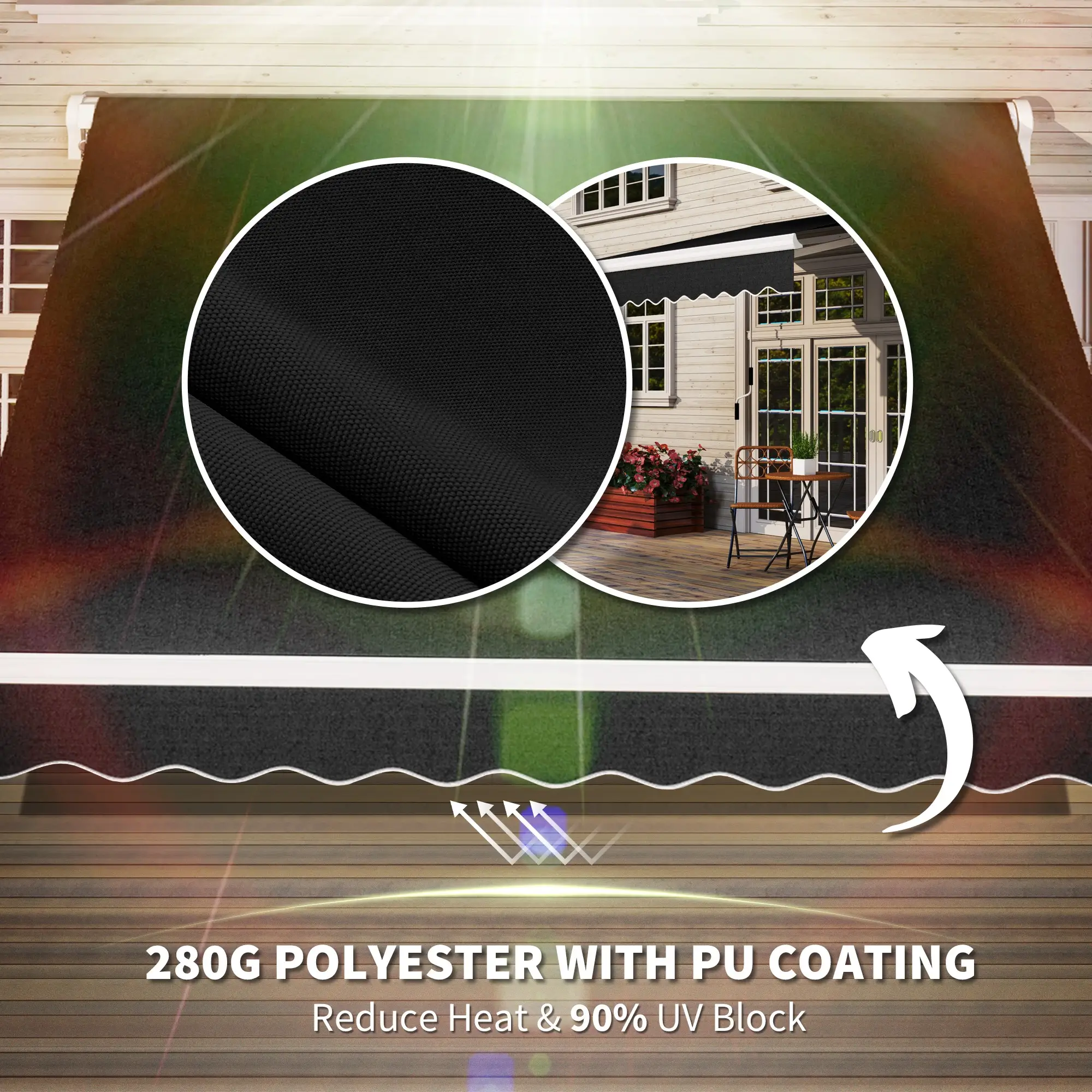 8'x7' Manual Retractable Patio Awning, Sun Shade, Black - Image 4
