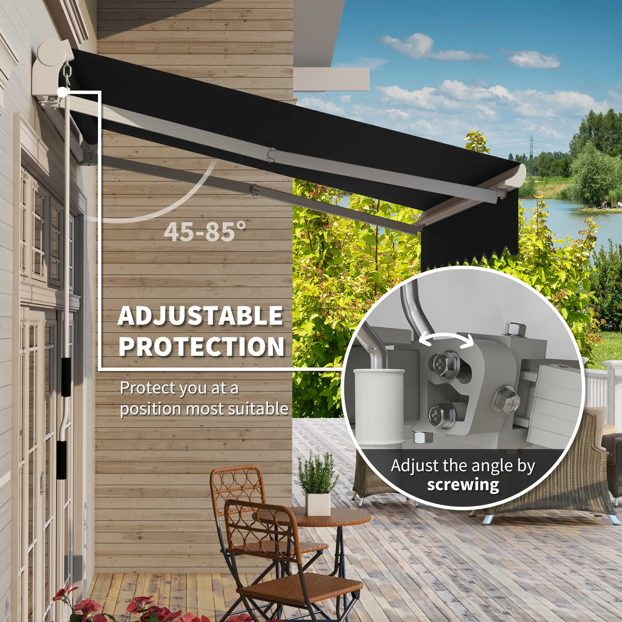 8'x7' Manual Retractable Patio Awning, Sun Shade, Black - Image 5