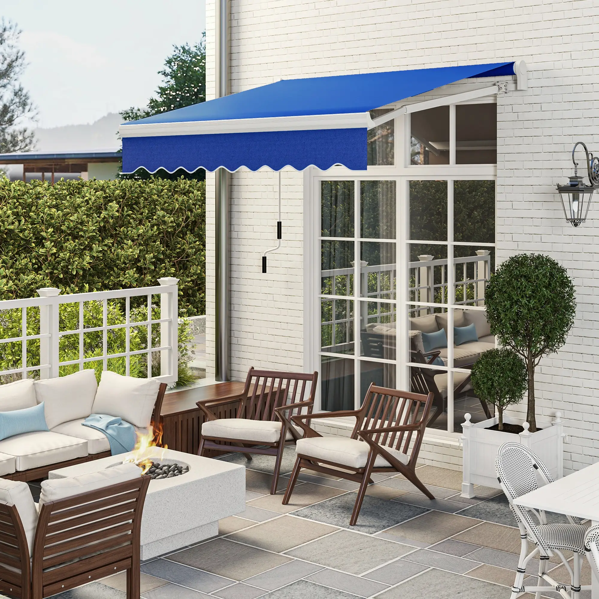 8'x7' Manual Retractable Patio Awning, Sun Shade Canopy, Blue - Image 2