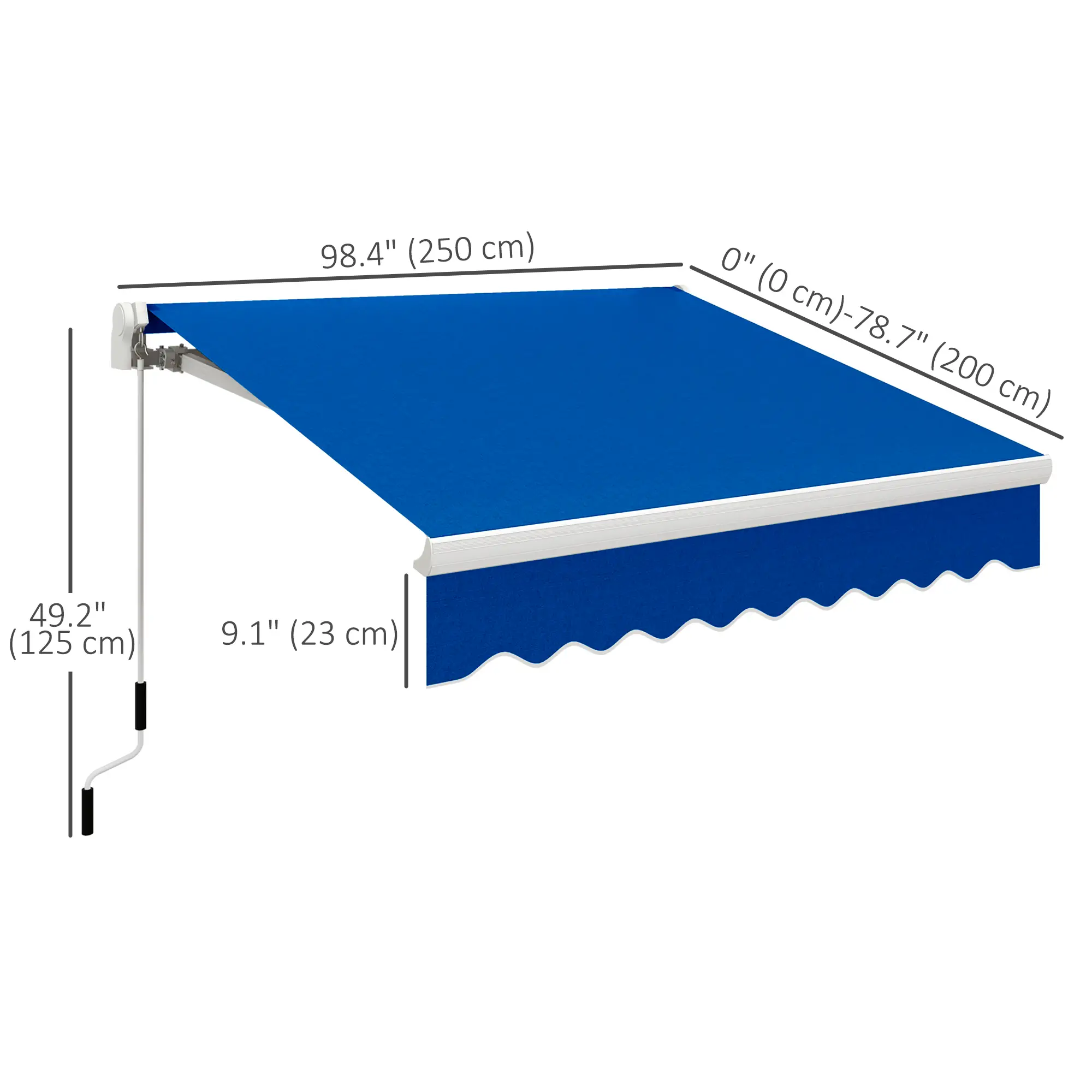 8'x7' Manual Retractable Patio Awning, Sun Shade Canopy, Blue - Image 3