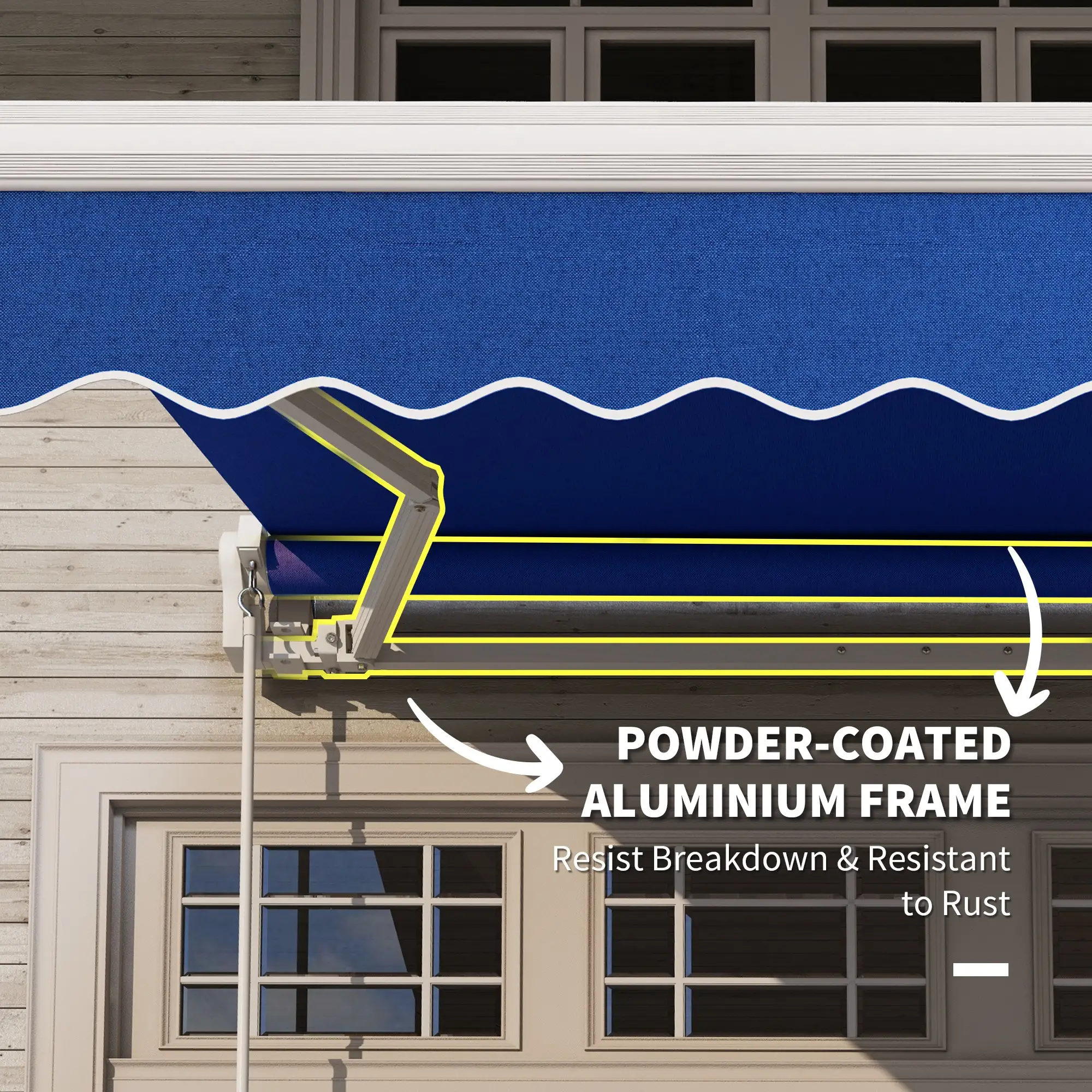 8'x7' Manual Retractable Patio Awning, Sun Shade Canopy, Blue - Image 6