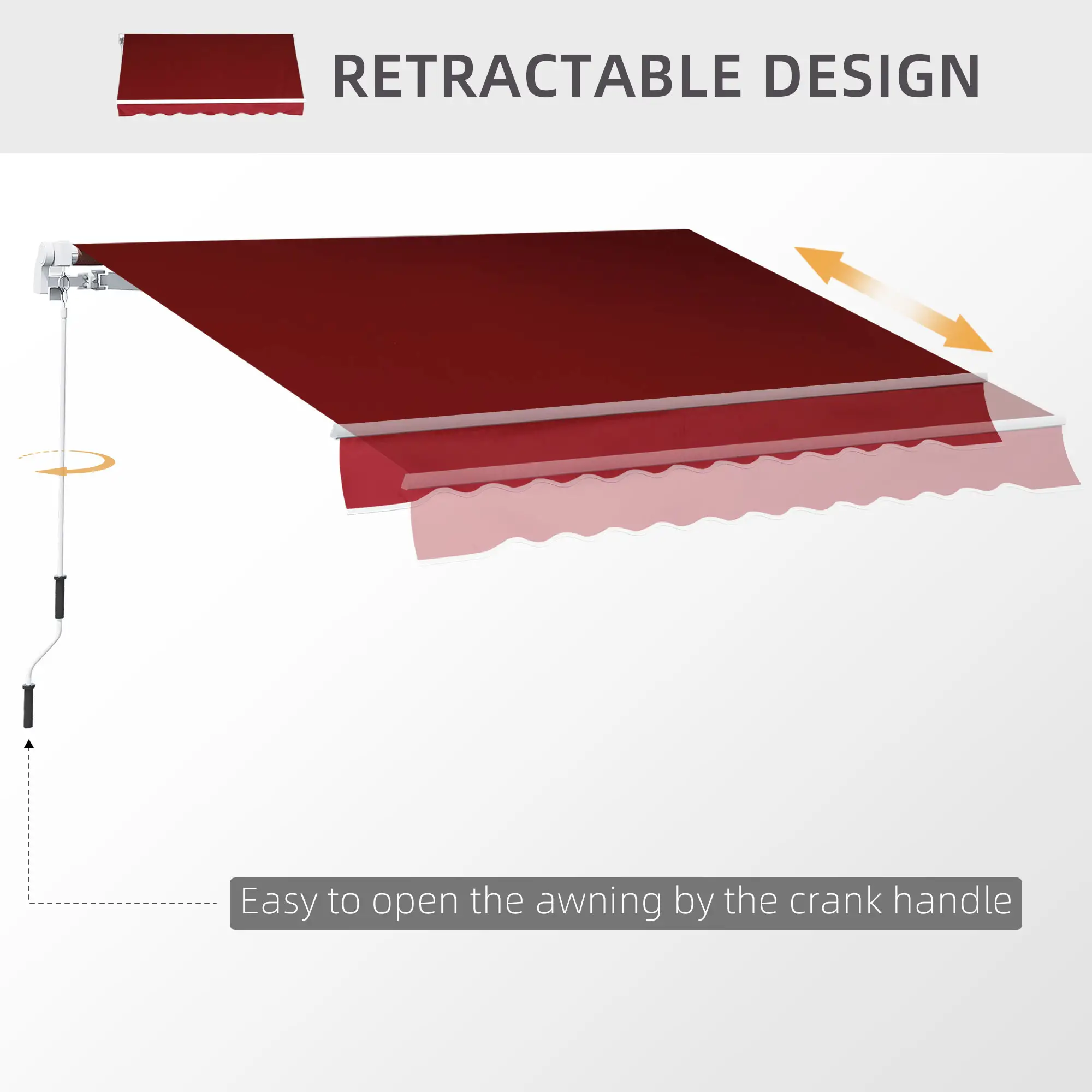 8'x7' Manual Retractable Patio Awning, Sun Shade, Wine Red - Image 4