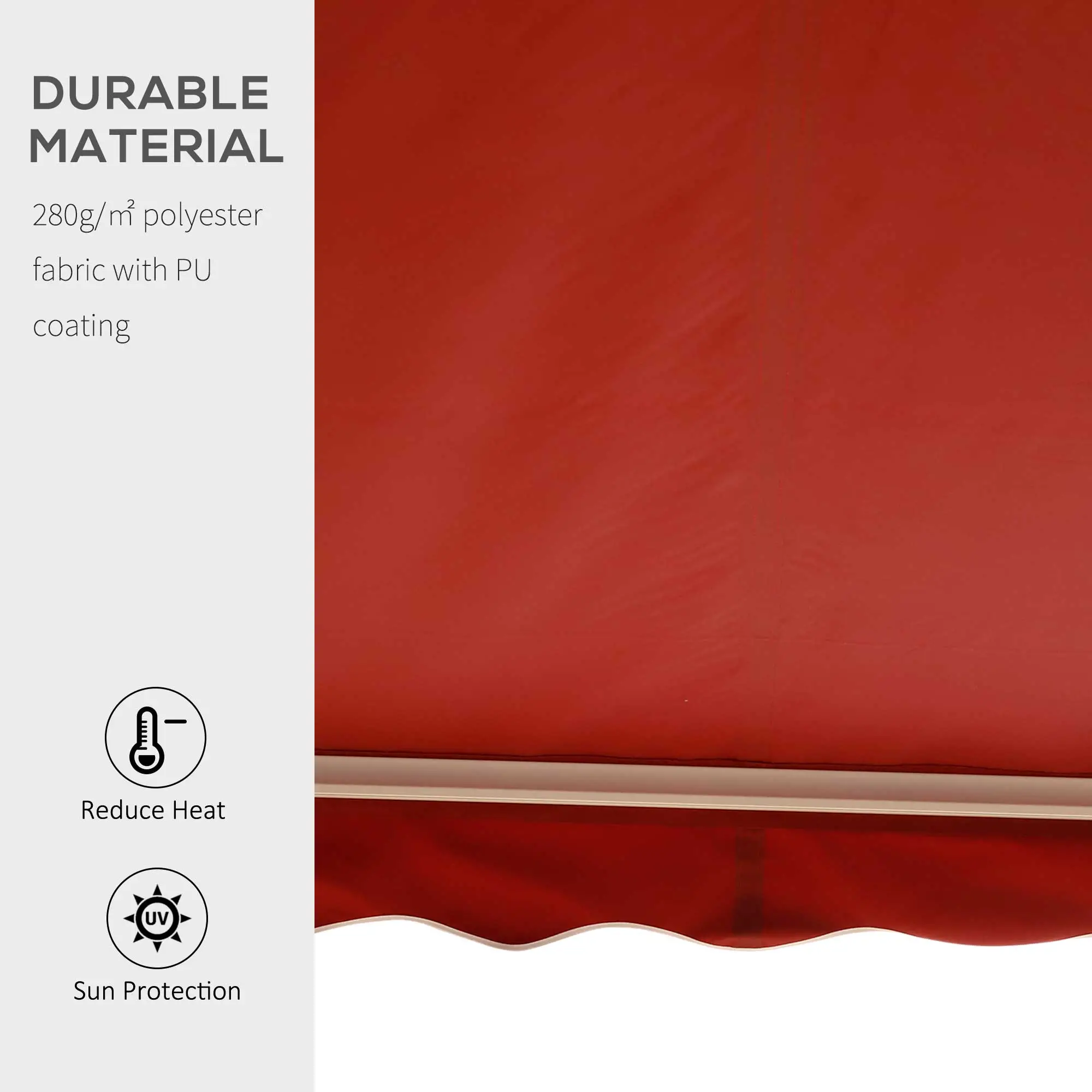 8'x7' Manual Retractable Patio Awning, Sun Shade, Wine Red - Image 5