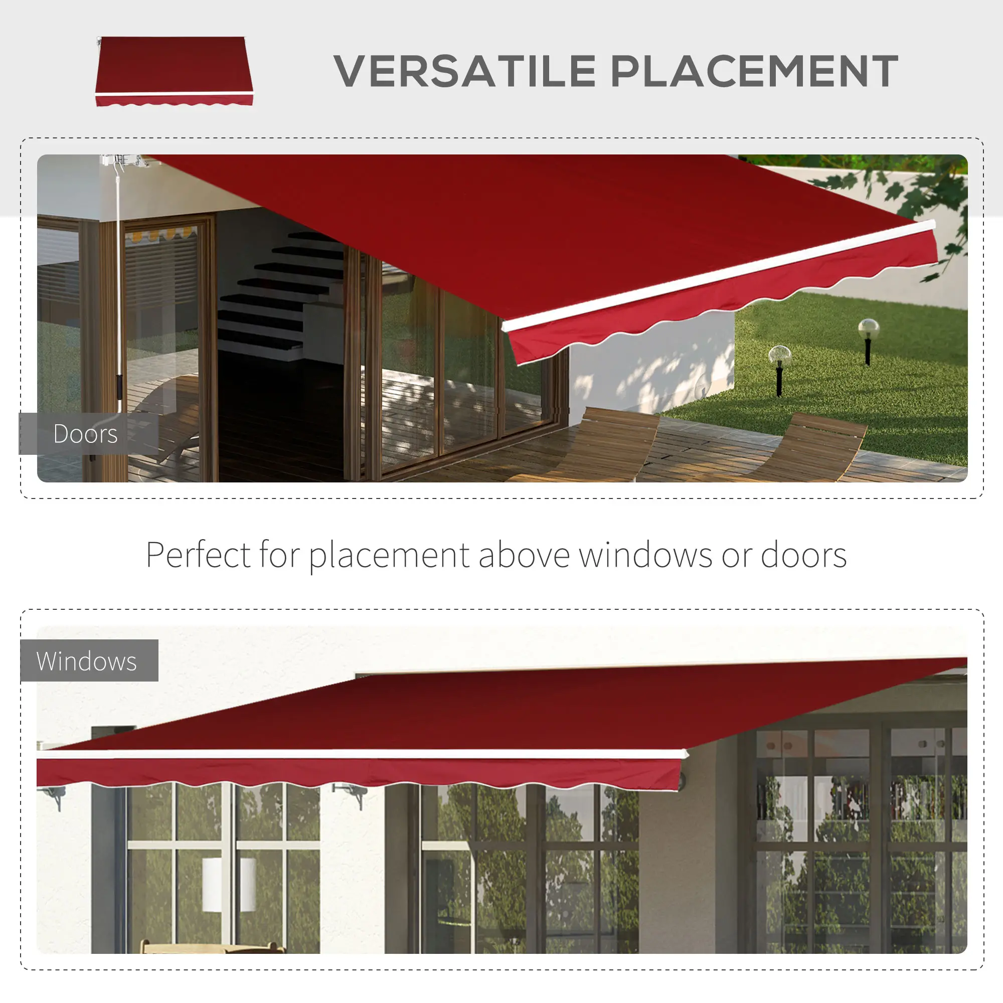 8'x7' Manual Retractable Patio Awning, Sun Shade, Wine Red - Image 7