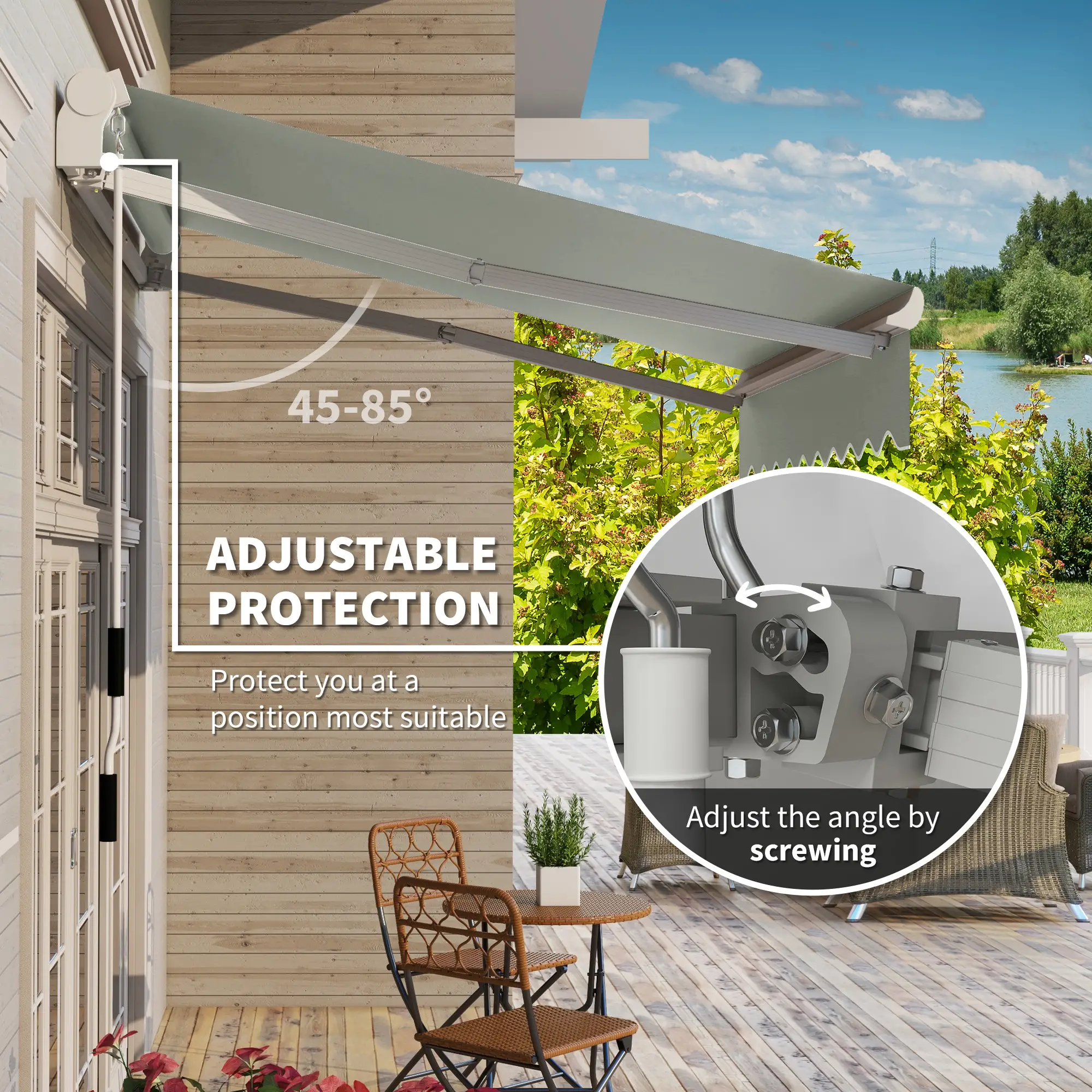 8'x7' Patio Awning, Manual Retractable Sun Shade, Light Grey - Image 4