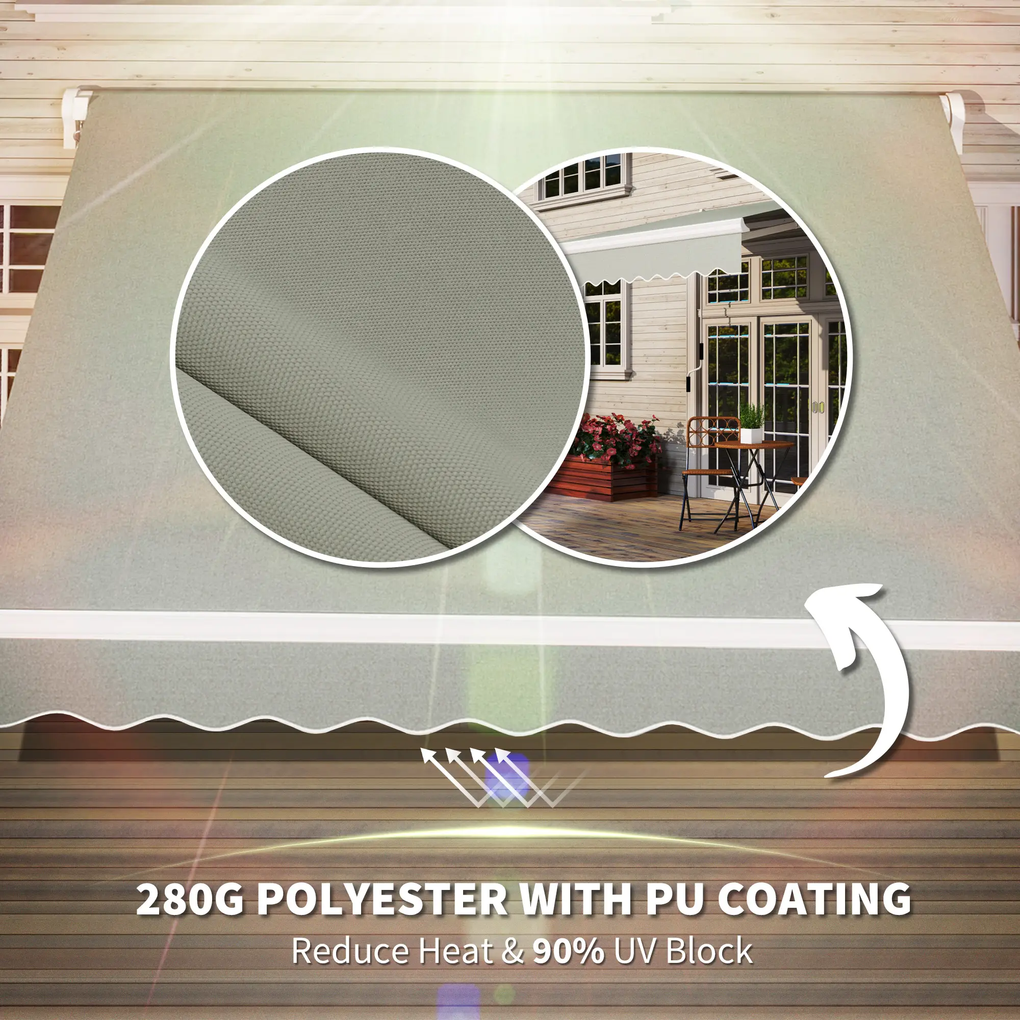 8'x7' Patio Awning, Manual Retractable Sun Shade, Light Grey - Image 5