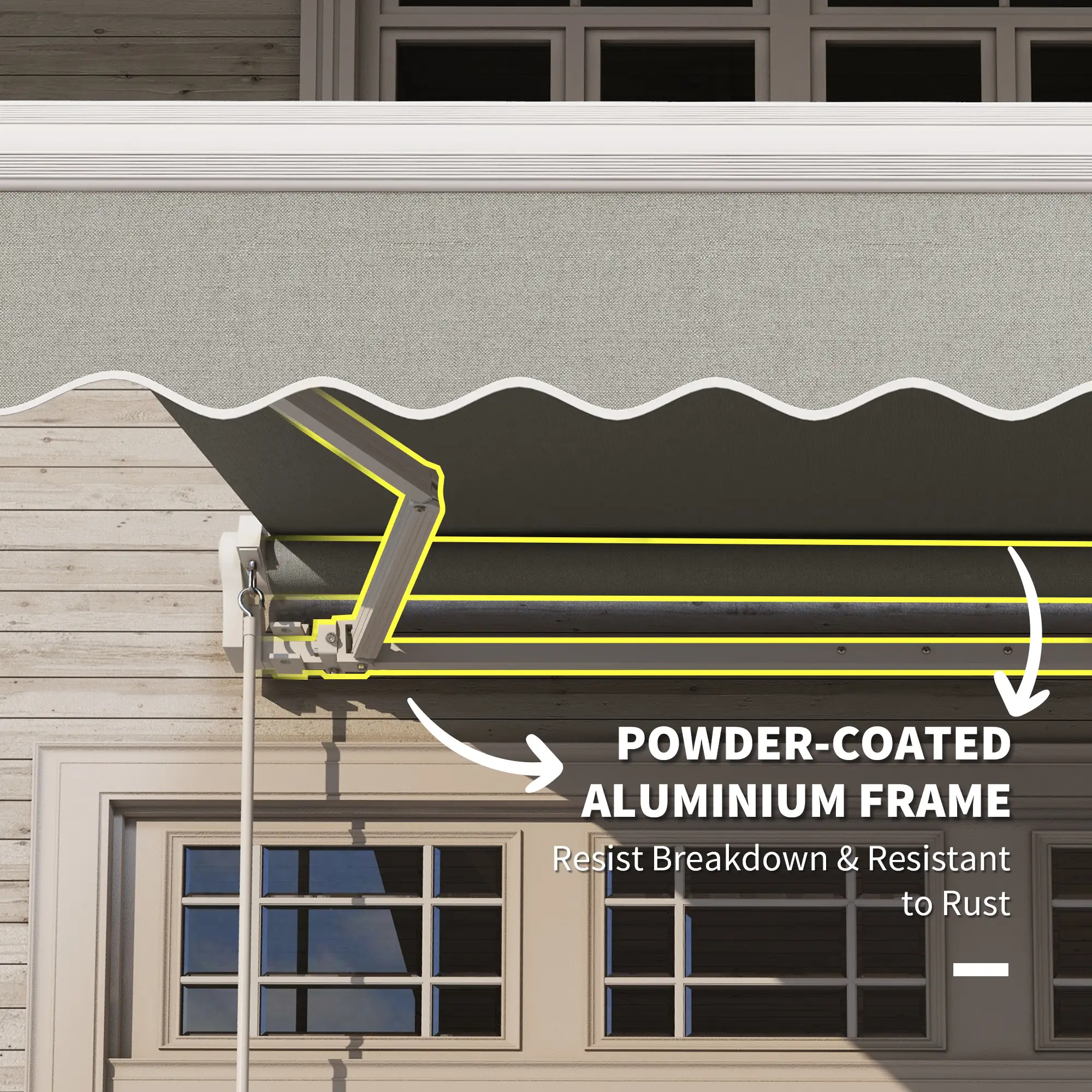 8'x7' Patio Awning, Manual Retractable Sun Shade, Light Grey - Image 6