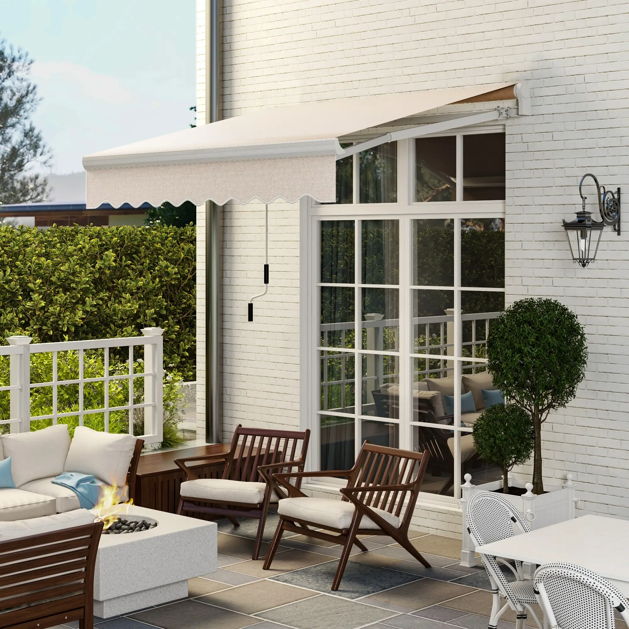 8'x7' Patio Awning, Manual Retractable Sun Shade, Outdoor Deck Canopy Shelter, Beige - Image 2
