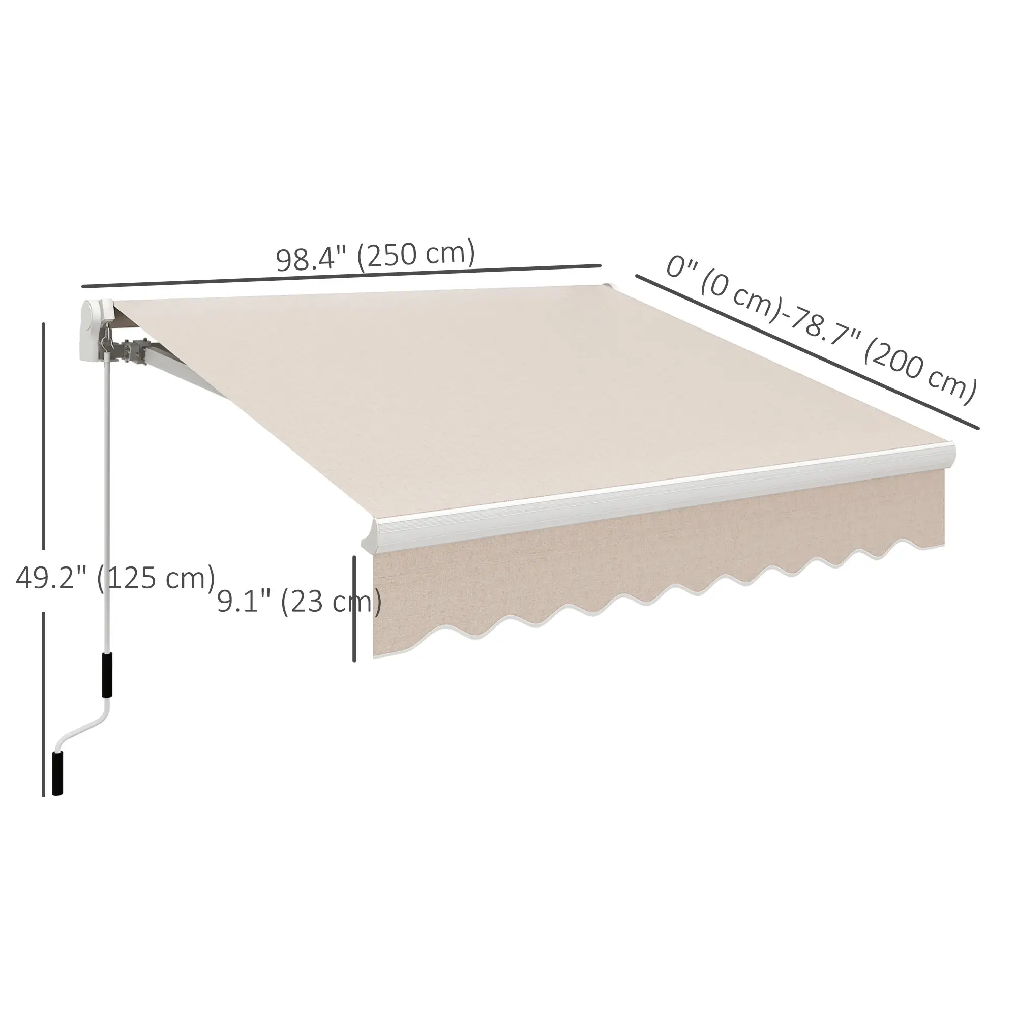 8'x7' Patio Awning, Manual Retractable Sun Shade, Outdoor Deck Canopy Shelter, Beige - Image 3