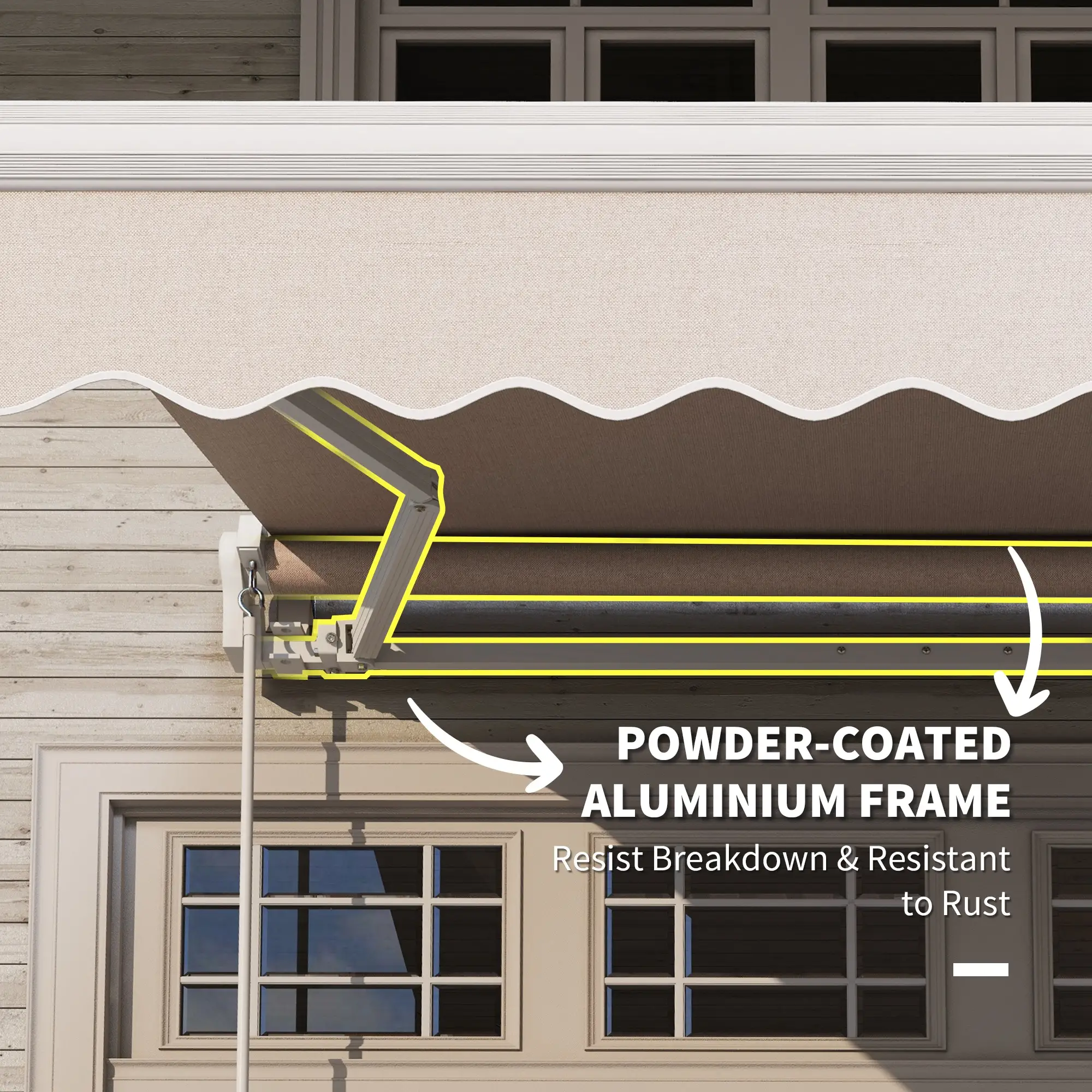 8'x7' Patio Awning, Manual Retractable Sun Shade, Outdoor Deck Canopy Shelter, Beige - Image 6