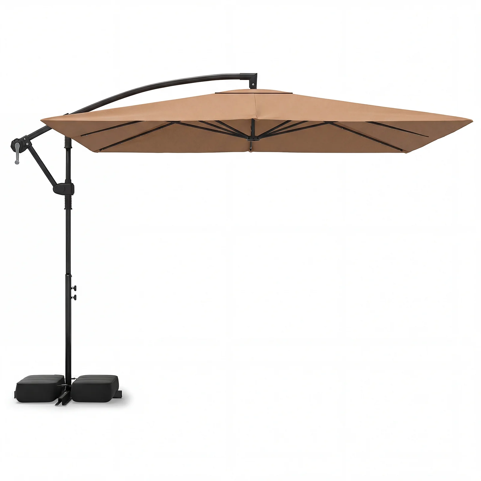 8x8 Ft Solar LED Cantilever Patio Umbrella, 360 Rotation, Rustic Brown - Image 2