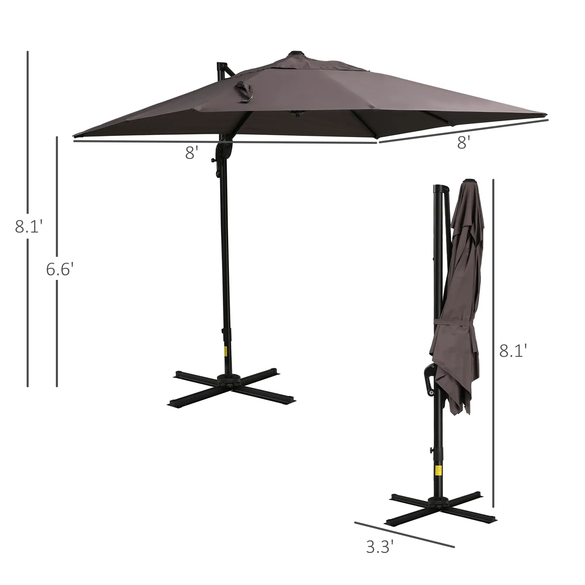 8'x8' Square Patio Hanging Offset Umbrella, Light Brown - Image 3