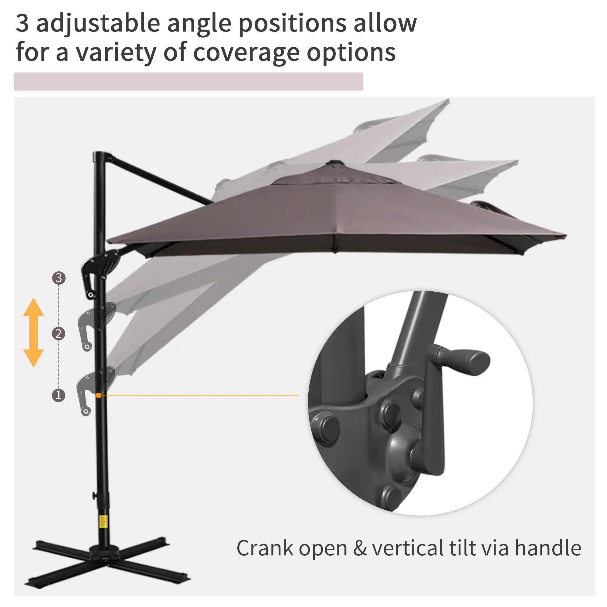 8'x8' Square Patio Hanging Offset Umbrella, Light Brown - Image 4