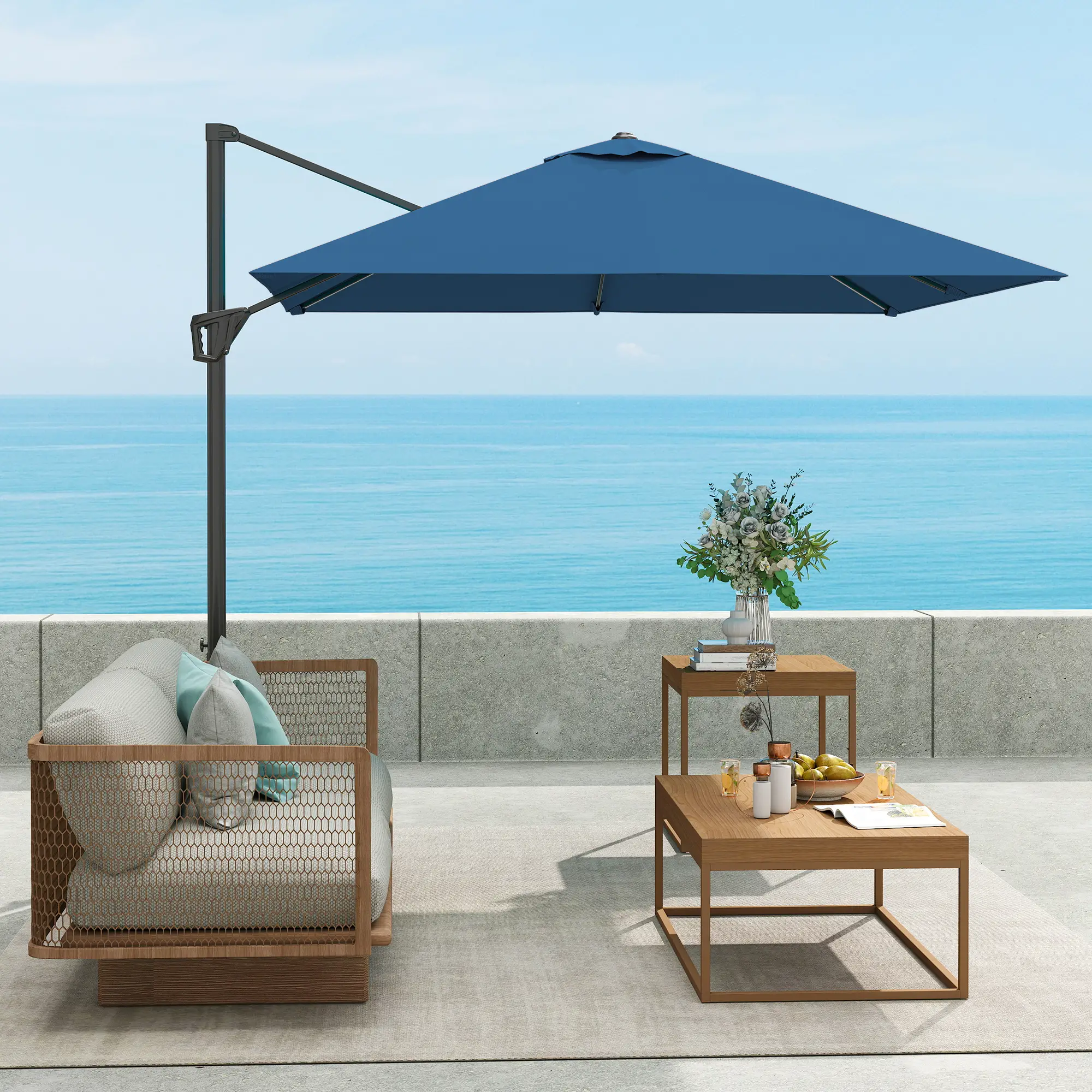 8'x8' Square Patio Hanging Offset Umbrella, Outdoor Cantilever, Navy Blue - Image 10