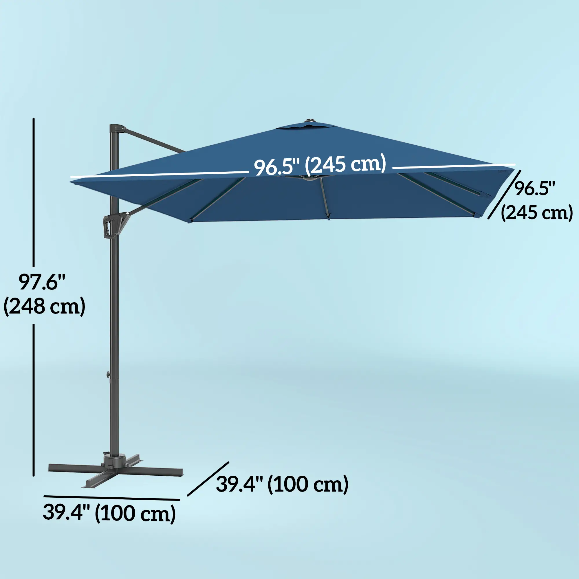8'x8' Square Patio Hanging Offset Umbrella, Outdoor Cantilever, Navy Blue - Image 3