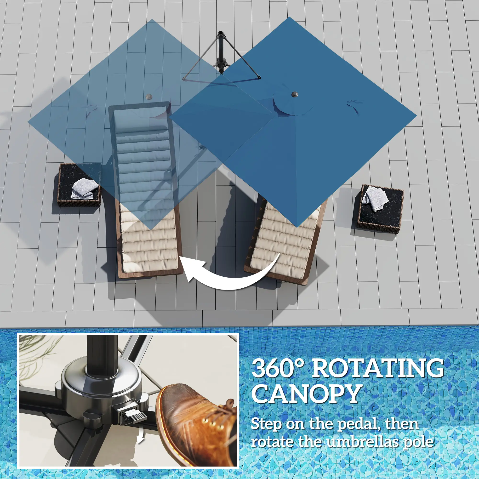 8'x8' Square Patio Hanging Offset Umbrella, Outdoor Cantilever, Navy Blue - Image 4