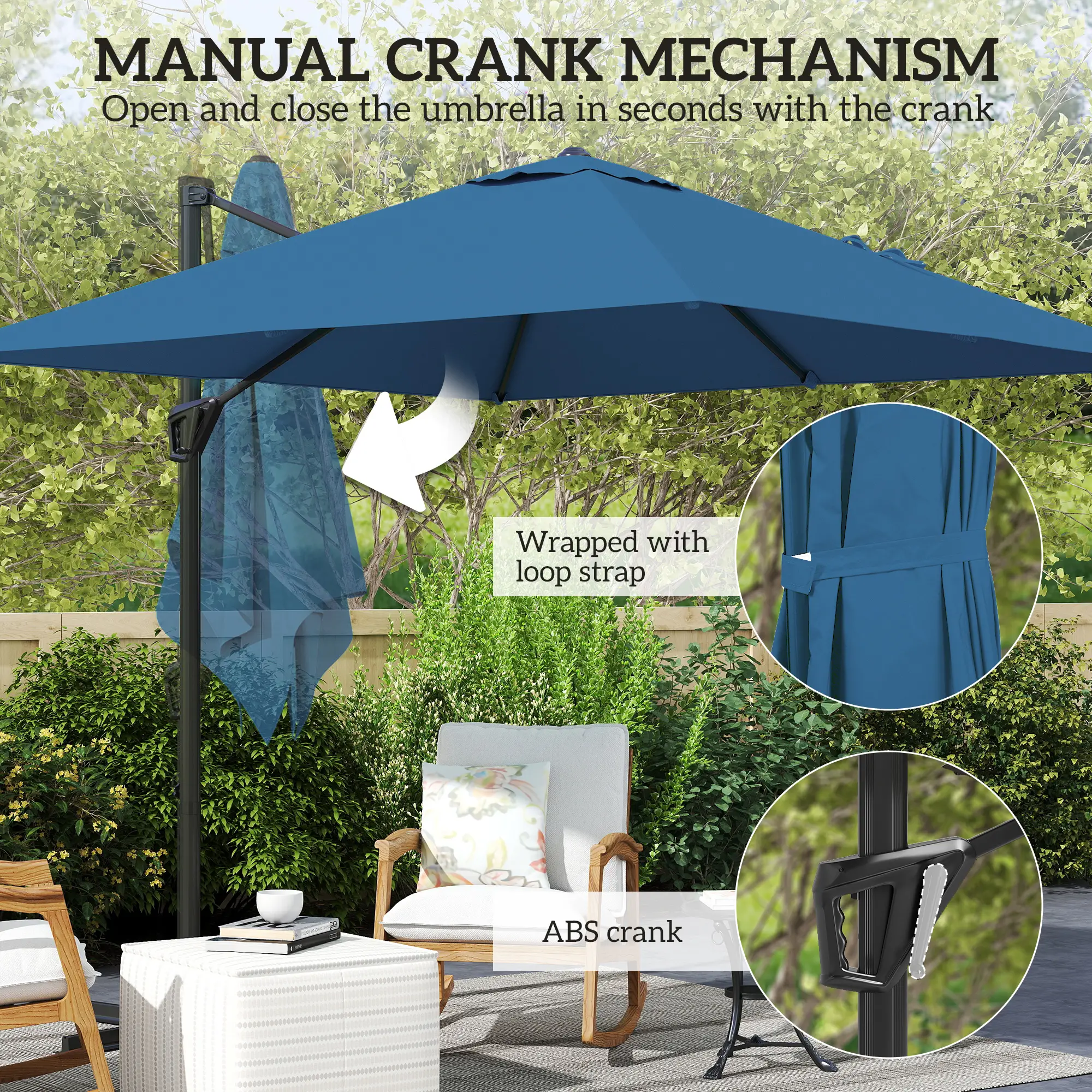8'x8' Square Patio Hanging Offset Umbrella, Outdoor Cantilever, Navy Blue - Image 6