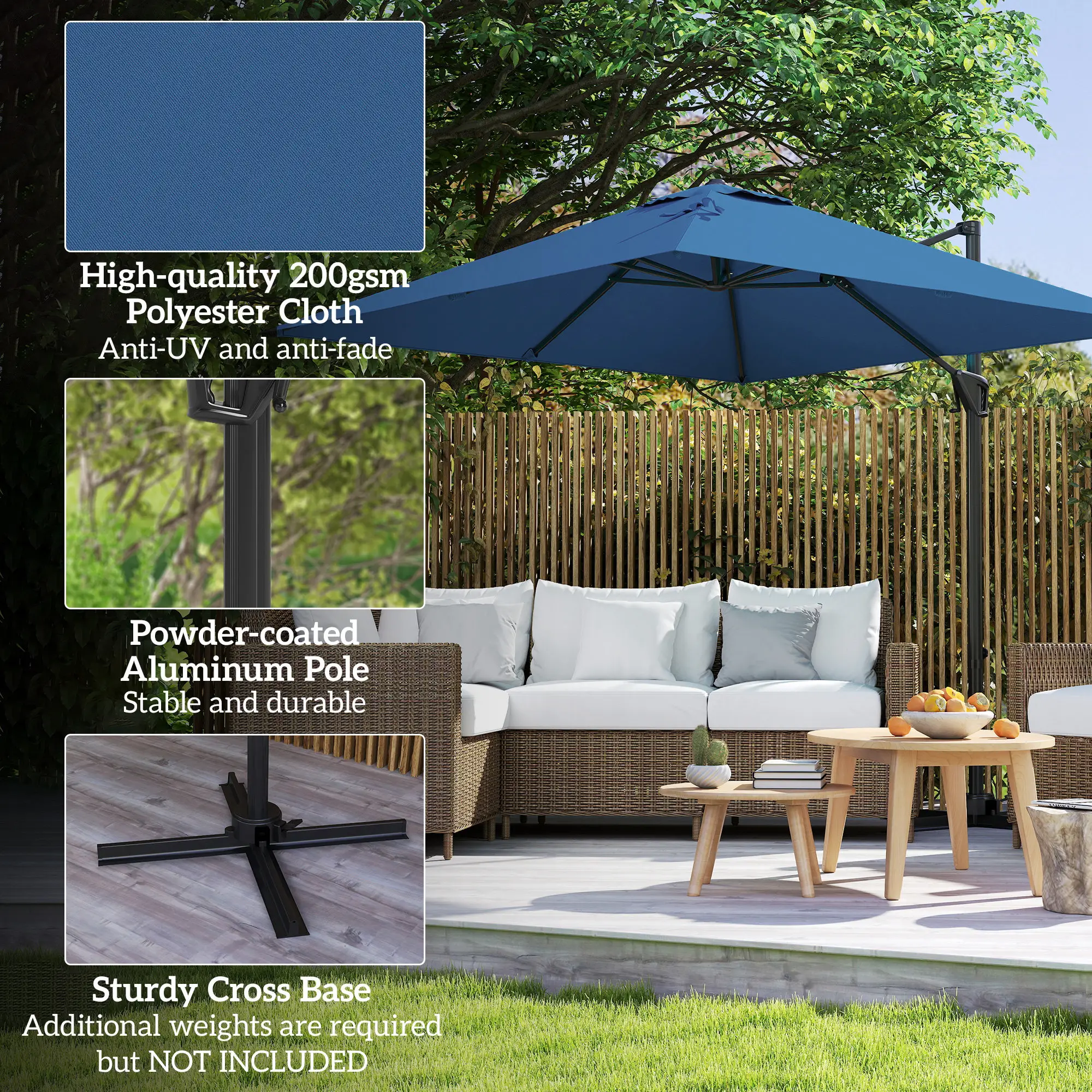 8'x8' Square Patio Hanging Offset Umbrella, Outdoor Cantilever, Navy Blue - Image 7