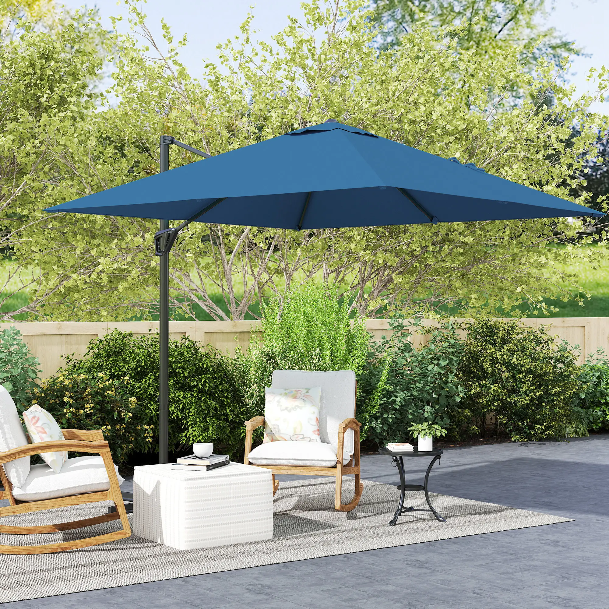 8'x8' Square Patio Hanging Offset Umbrella, Outdoor Cantilever, Navy Blue - Image 8