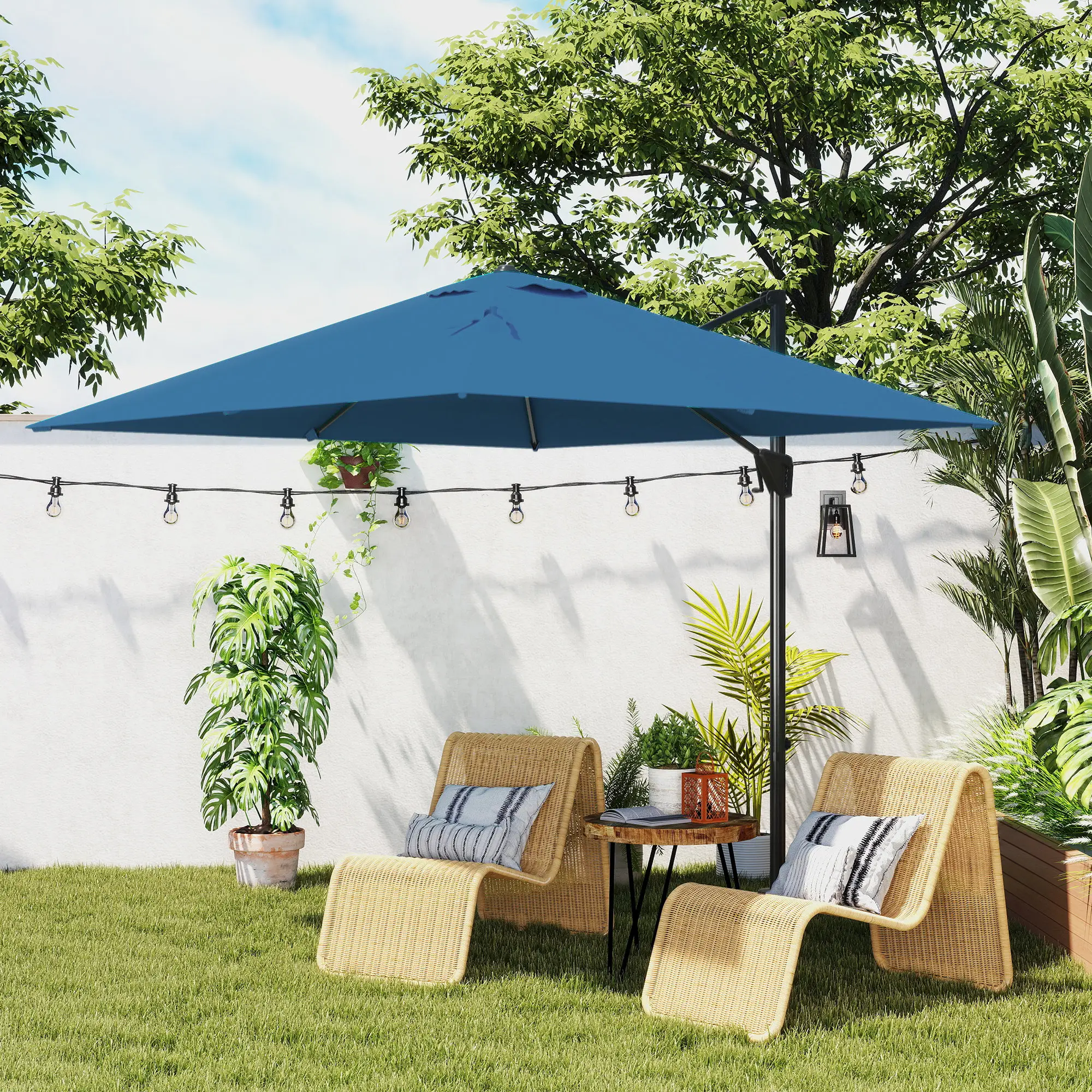 8'x8' Square Patio Hanging Offset Umbrella, Outdoor Cantilever, Navy Blue - Image 9