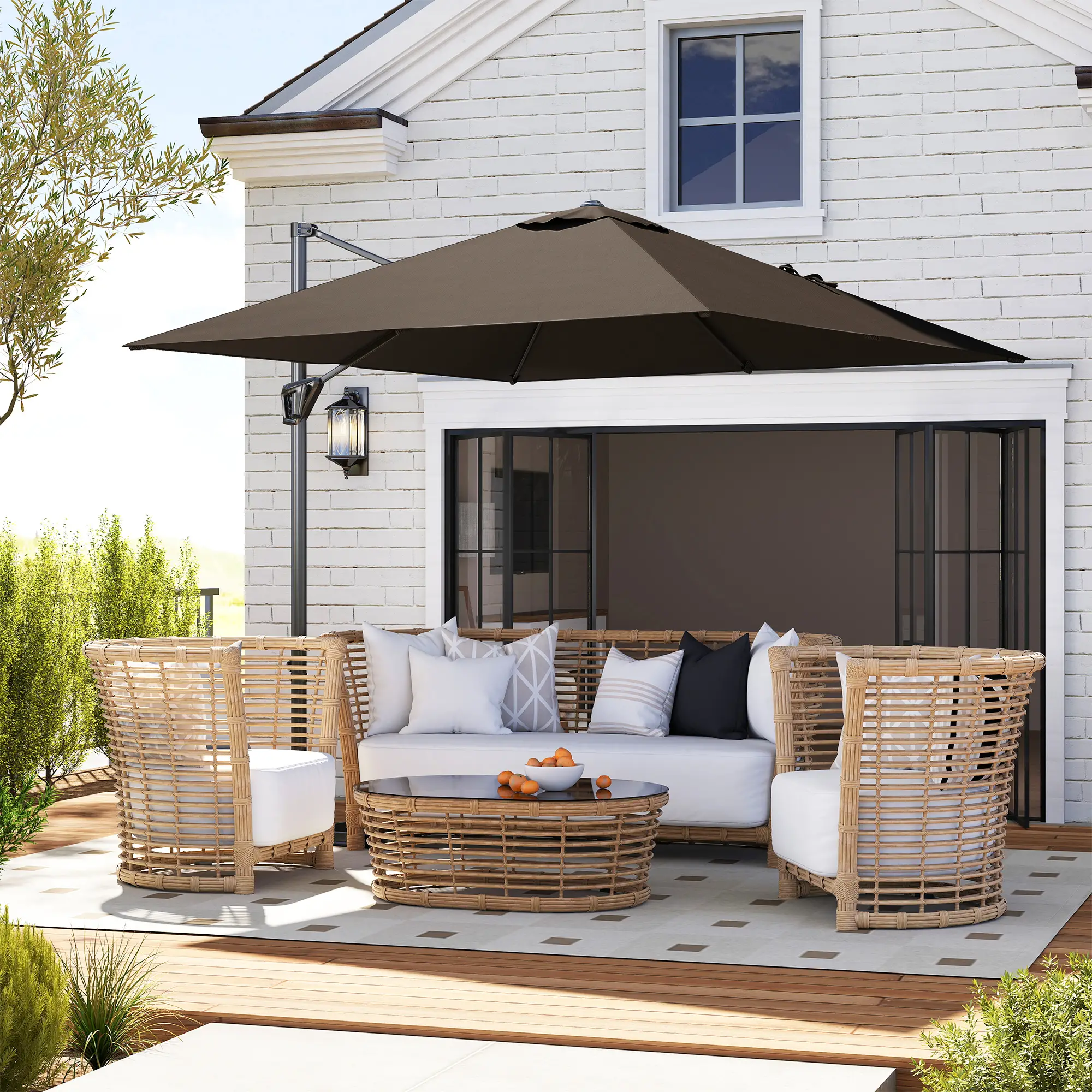 8'x8' Square Patio Hanging Offset Umbrella, Outdoor Cantilever Parasol, Tan - Image 2