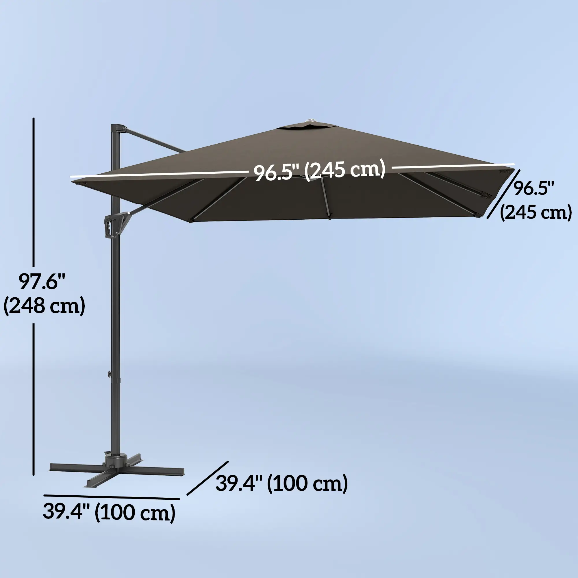 8'x8' Square Patio Hanging Offset Umbrella, Outdoor Cantilever Parasol, Tan - Image 3