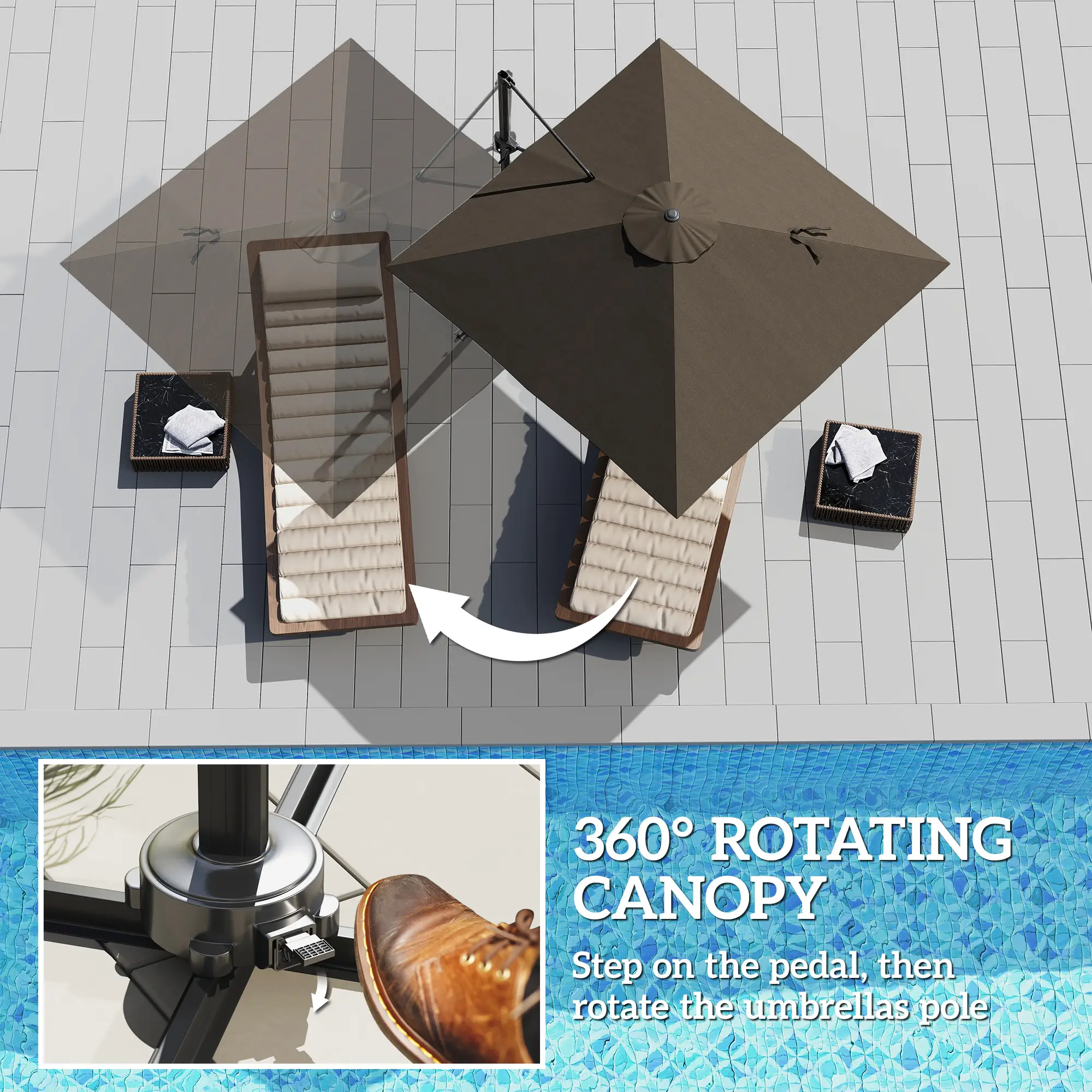8'x8' Square Patio Hanging Offset Umbrella, Outdoor Cantilever Parasol, Tan - Image 4